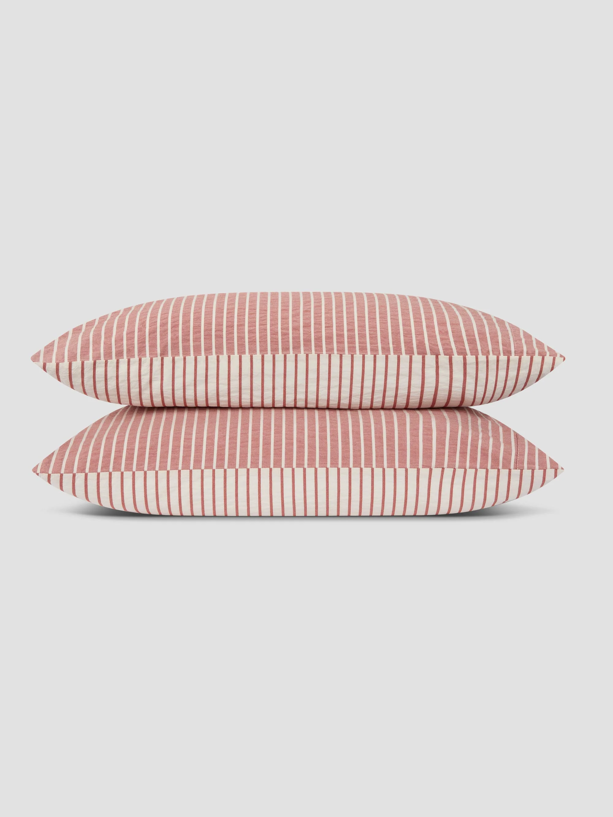 Auburn Red Textured Stripe Cotton Pillowcases (Pair) - Image 2