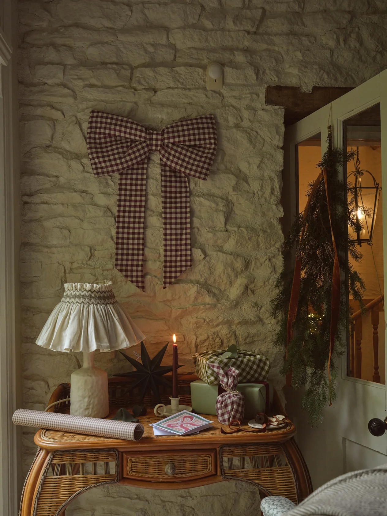 Berry Gingham Linen Blend Bow