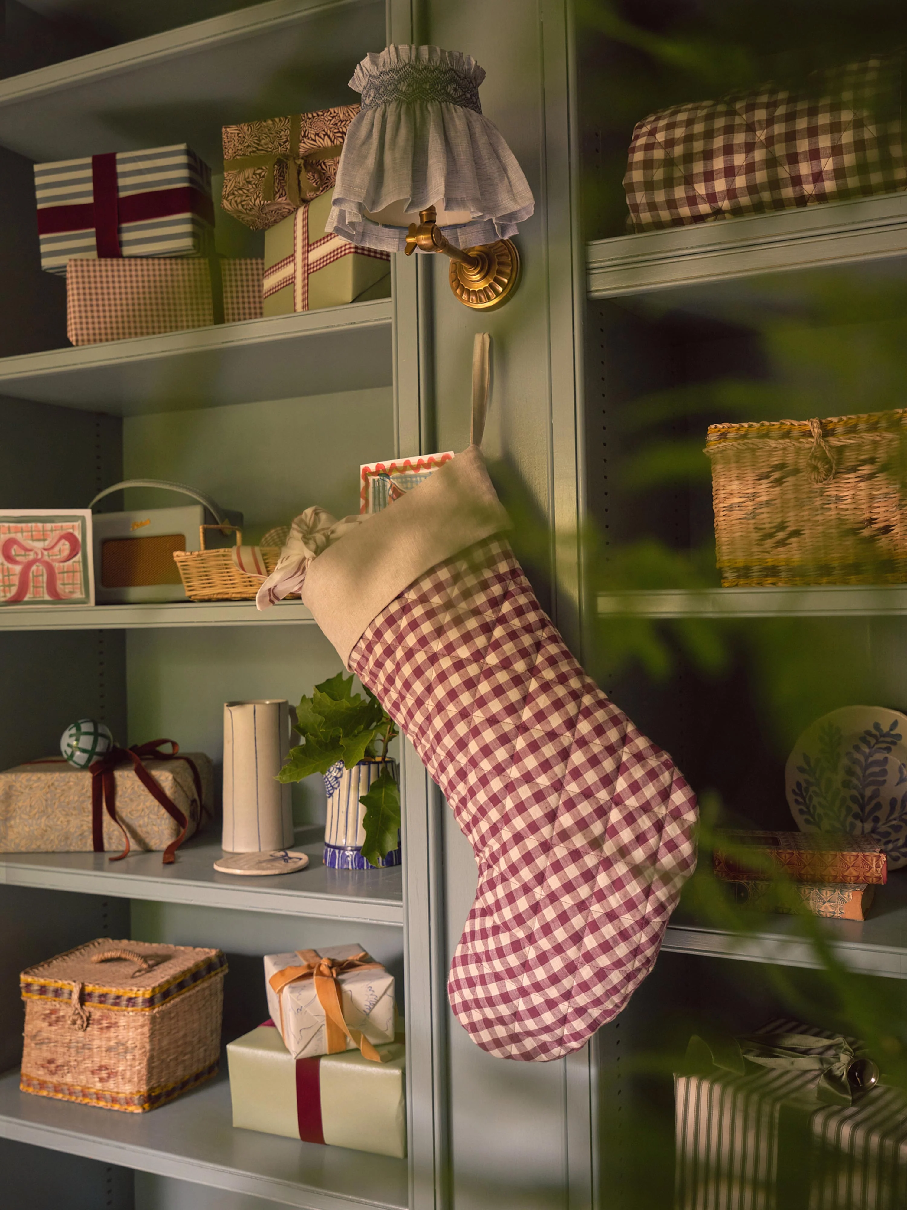 Berry Gingham Linen Blend Christmas Stocking - Image 2