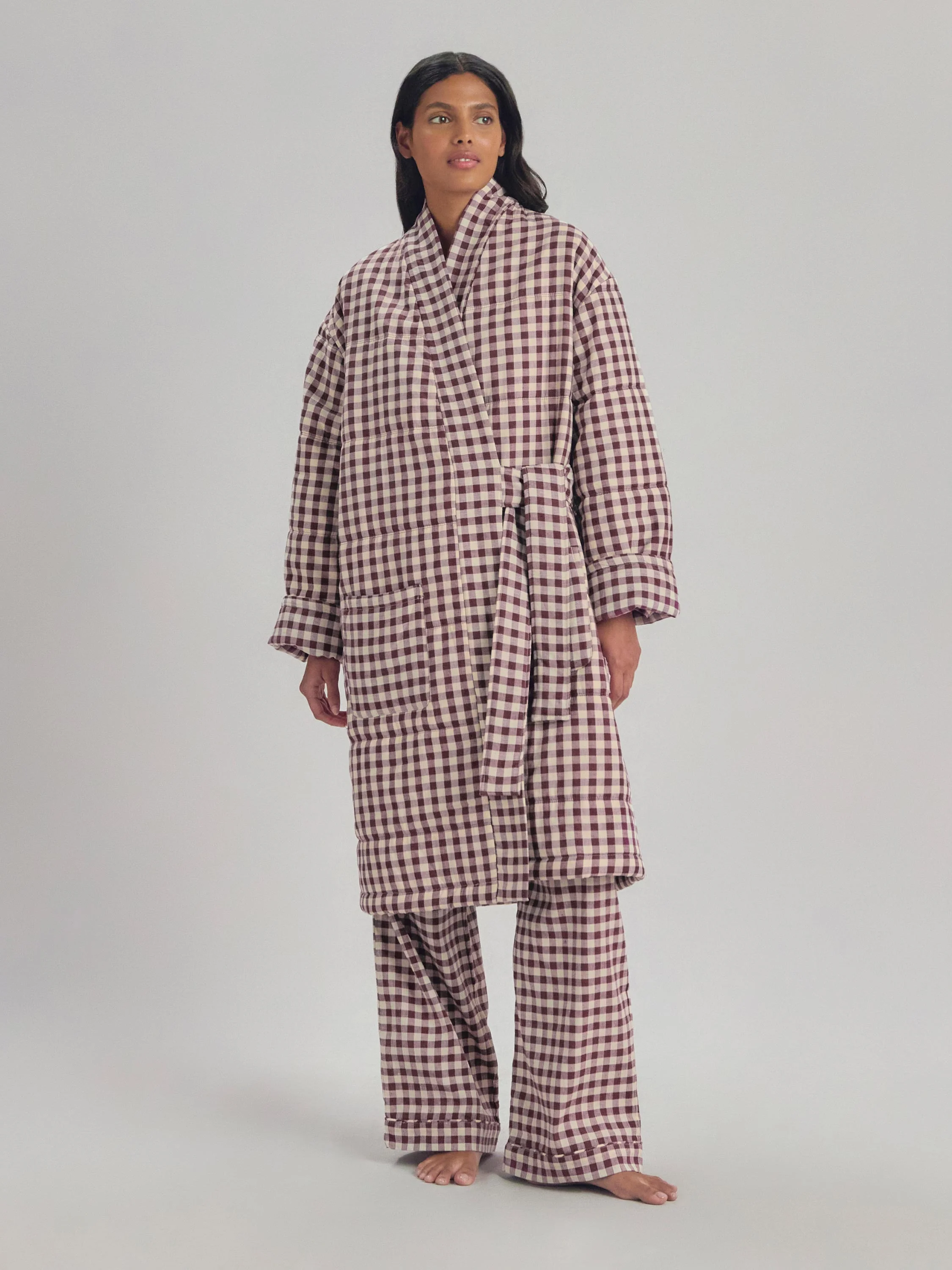 Berry Gingham Linen Blend Housecoat