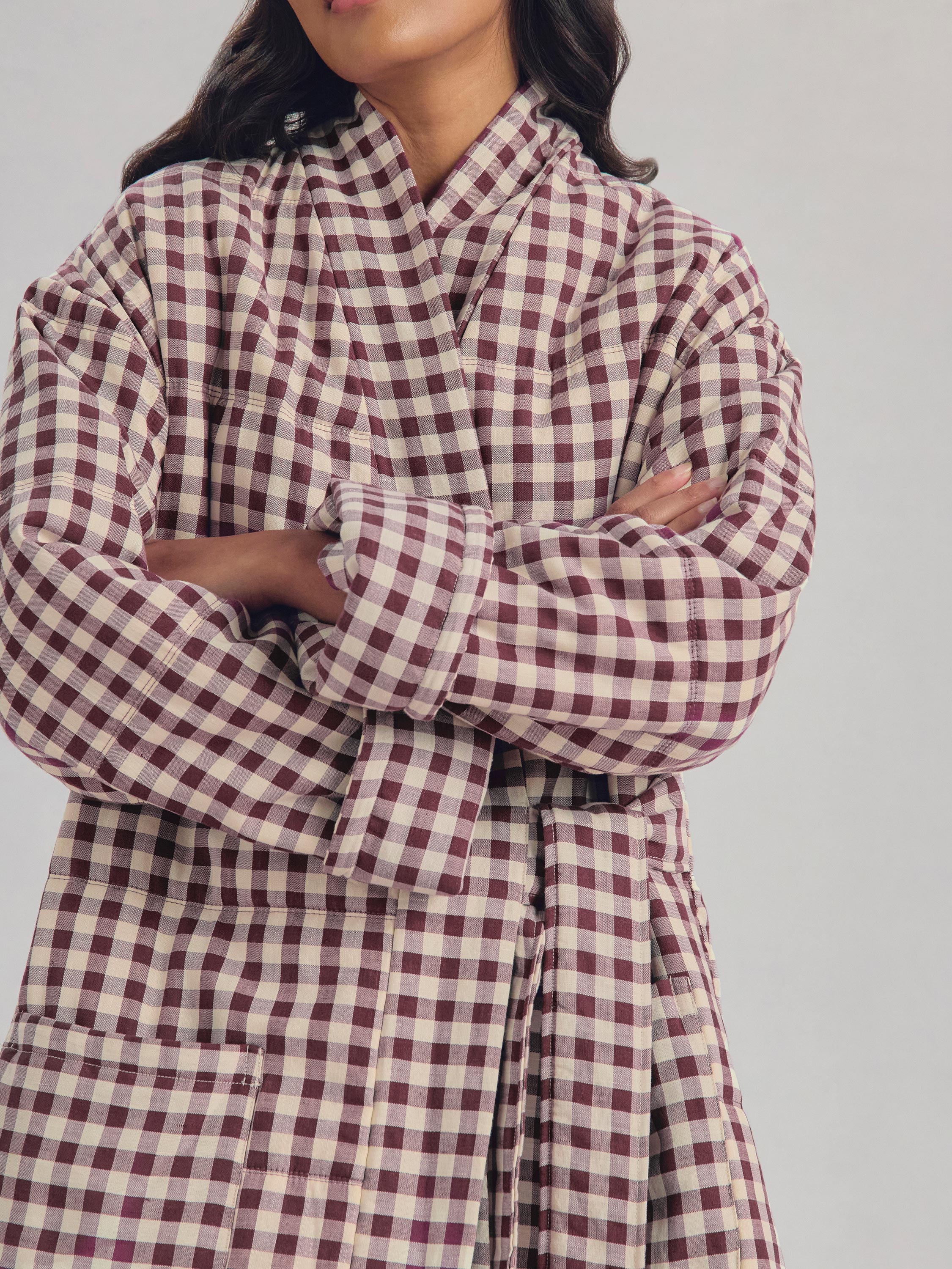 Berry Gingham Linen Blend Housecoat - Image 2