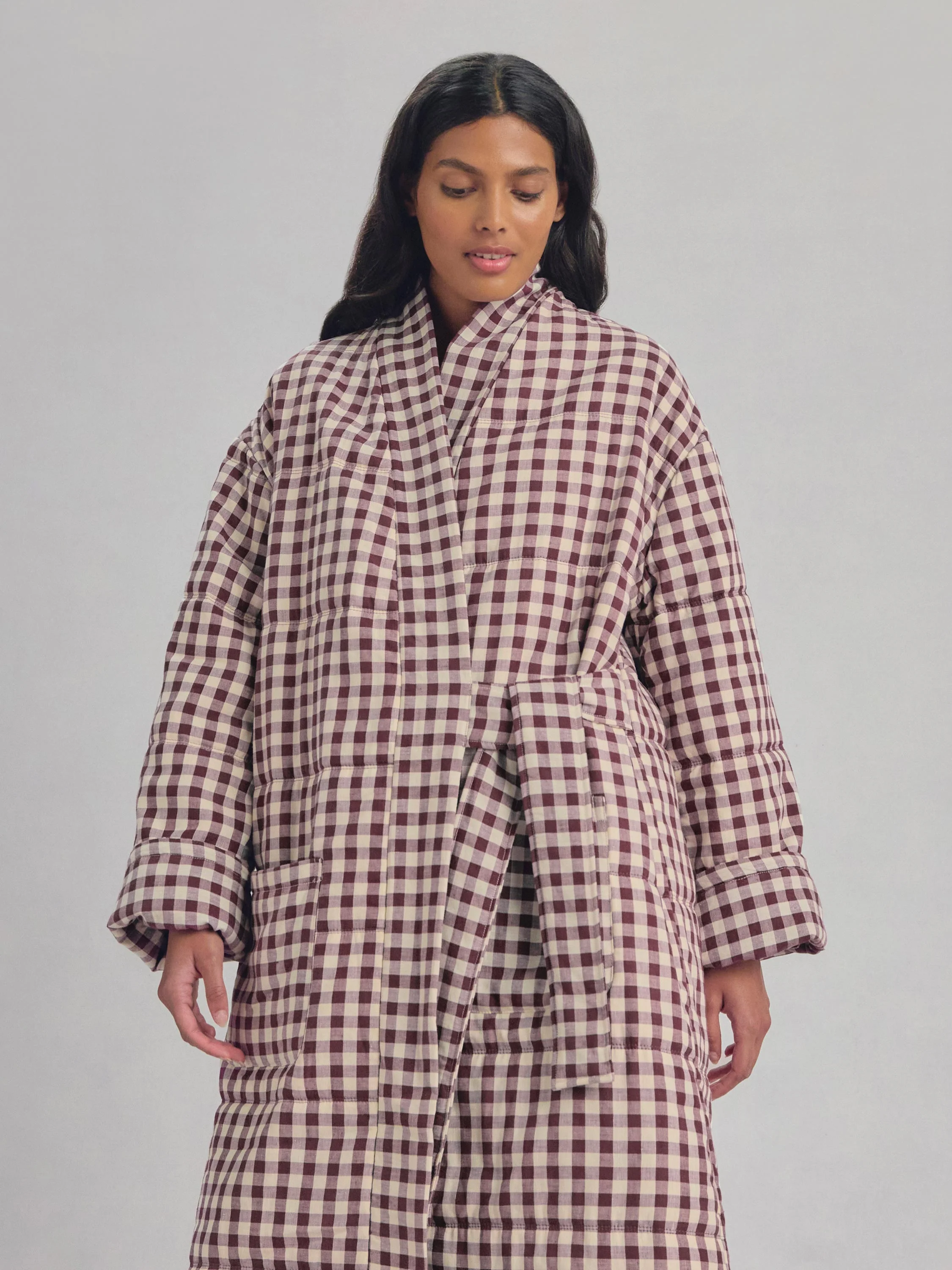 Berry Gingham Linen Blend Housecoat - Image 3