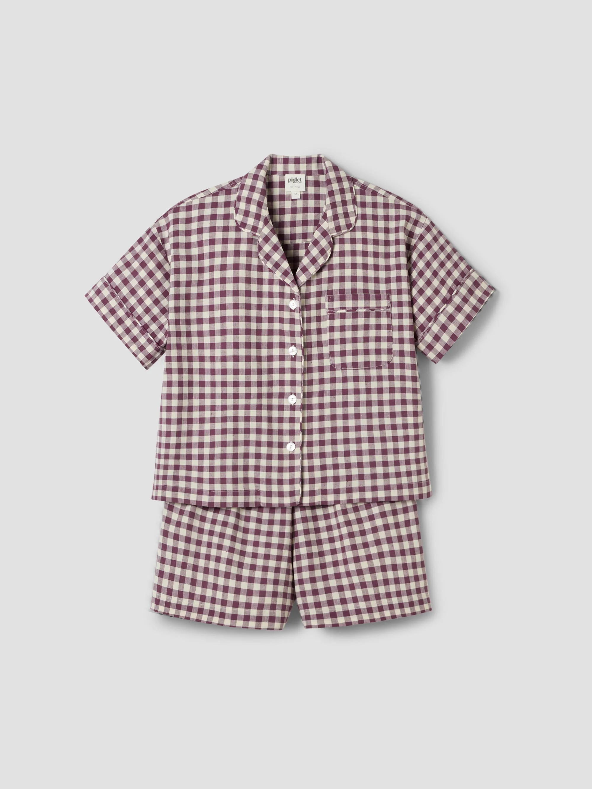 Berry Gingham Linen Blend Pyjama Short Set - Image 4