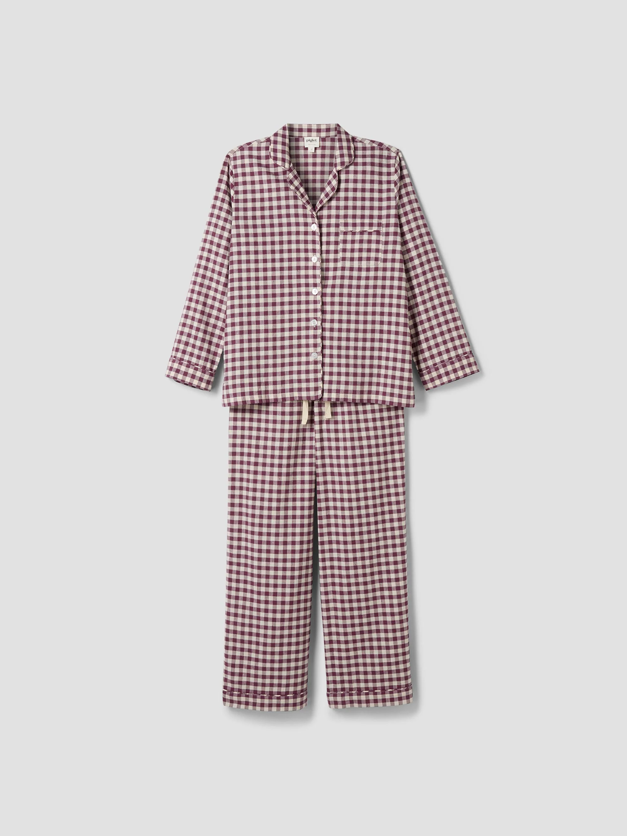 Berry Gingham Linen Blend Pyjama Trouser Set - Image 4