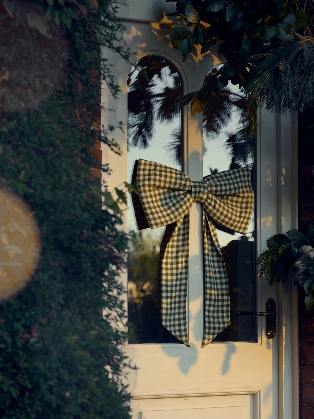 Botanical Green Gingham Linen Blend Bow