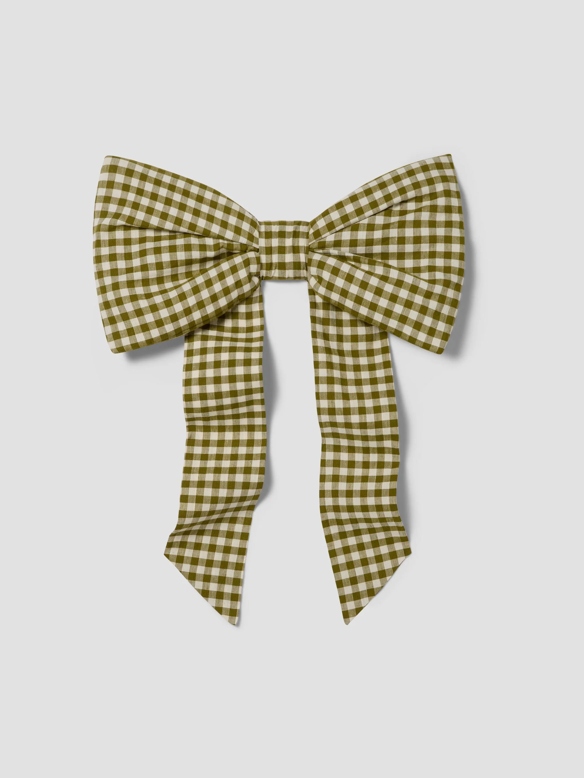 Botanical Green Gingham Linen Blend Bow - Image 2