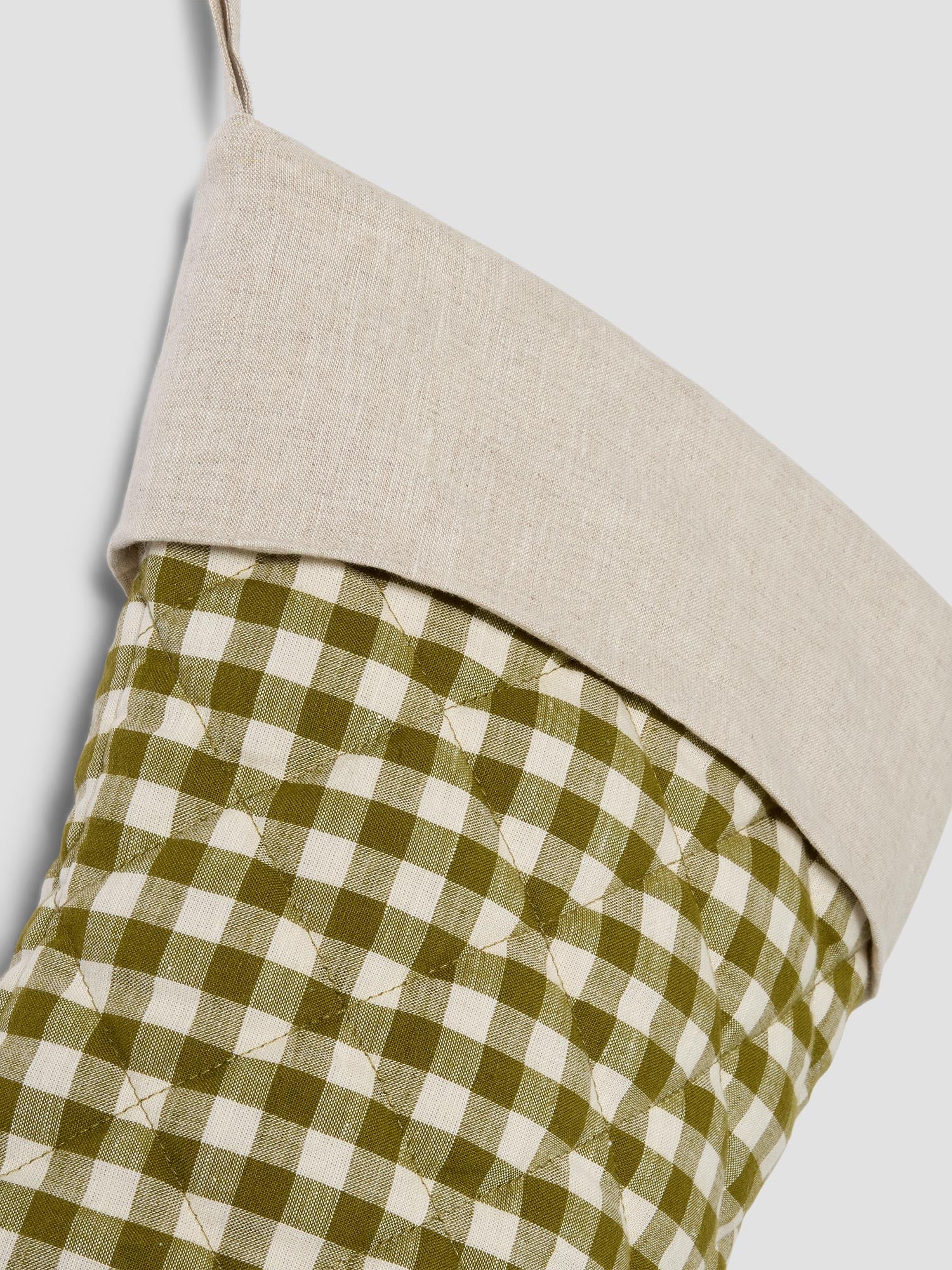Botanical Green Gingham Linen Blend Christmas Stocking - Image 3