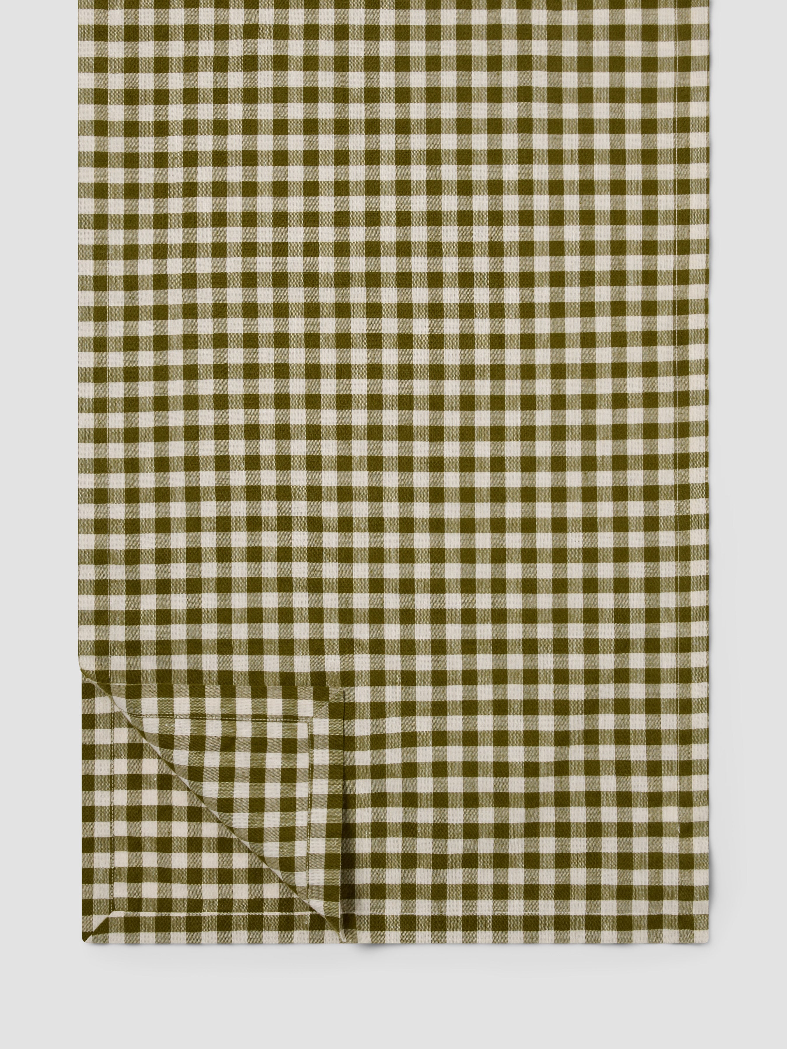 Botanical Green Gingham Linen Blend Table Runner