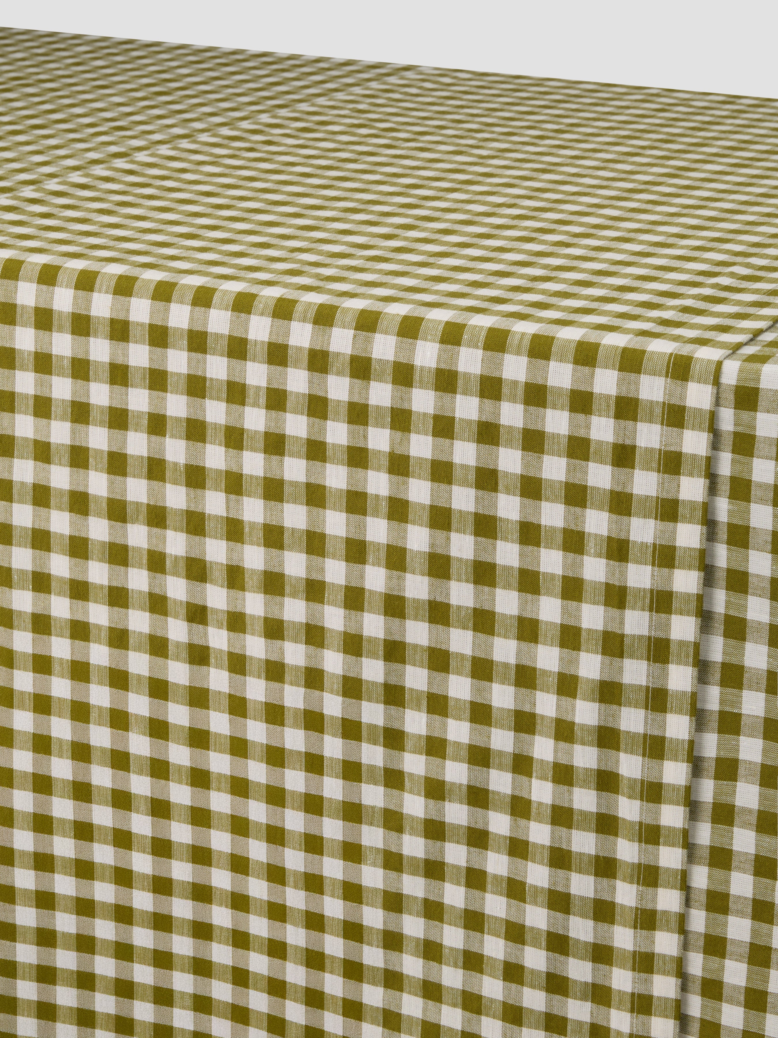 Botanical Green Gingham Linen Blend Table Runner - Image 2