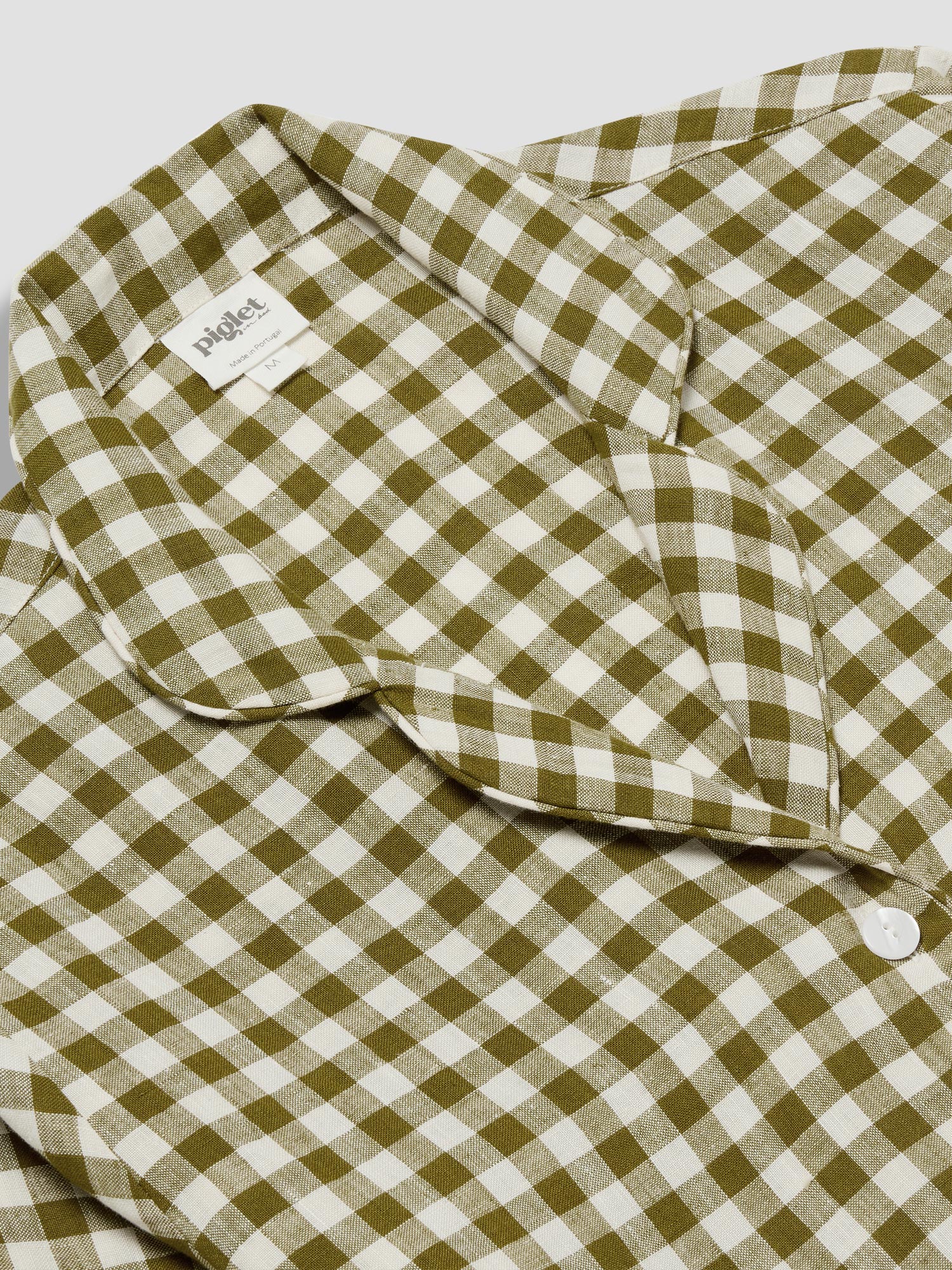 Botanical Green Gingham Linen Pyjama Shirt - Image 3