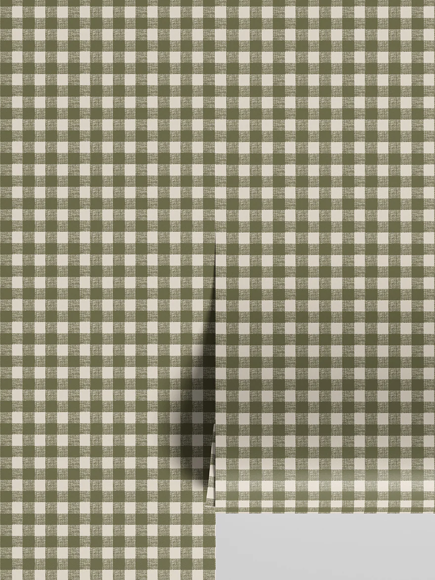 Botanical Green Gingham Wallpaper