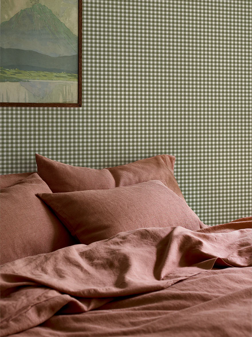 Botanical Green Gingham Wallpaper - Image 2