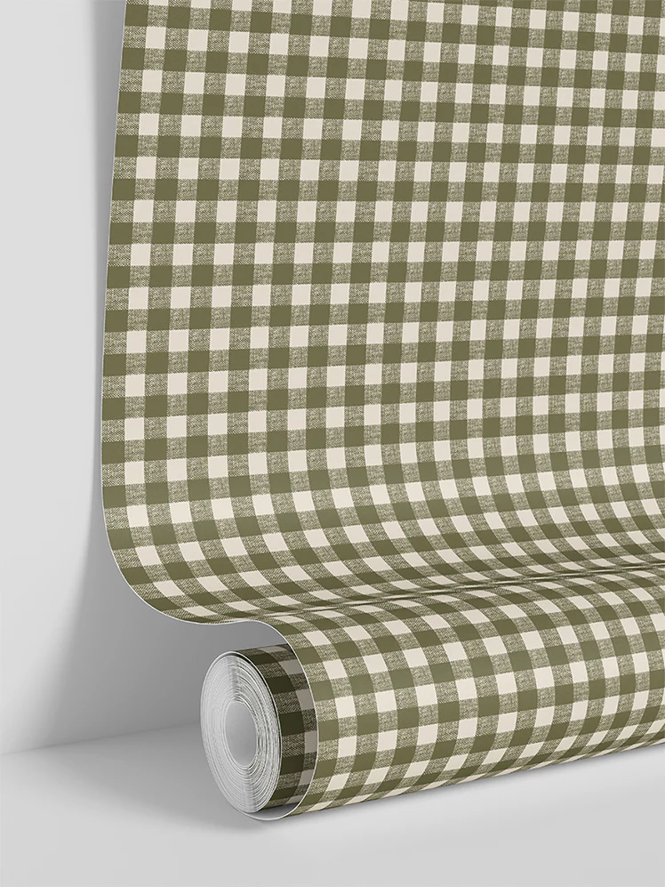 Botanical Green Gingham Wallpaper - Image 3