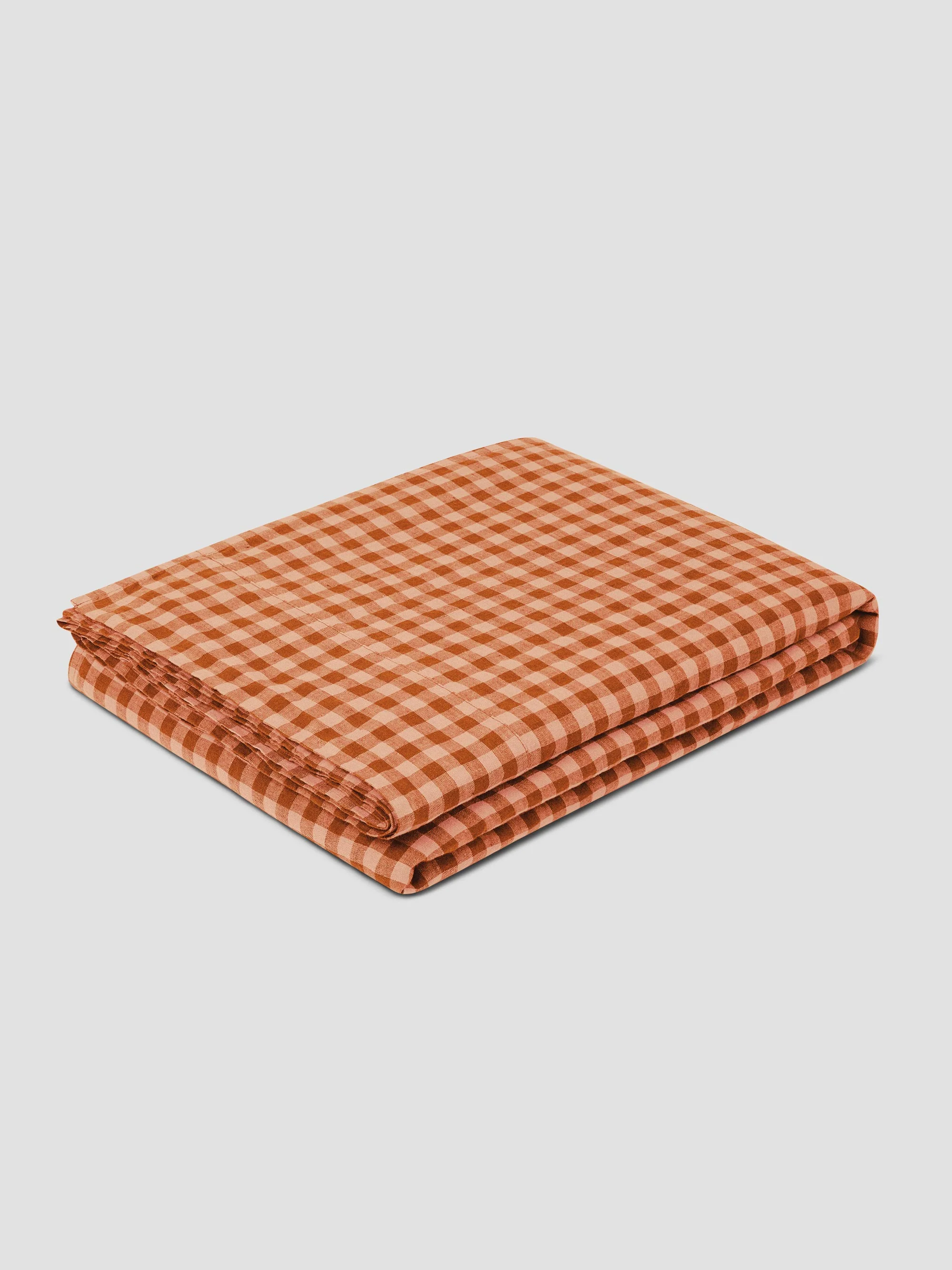 Cinnamon & Peach Colour Drenched Gingham 100% Linen Flat Sheet - Image 2
