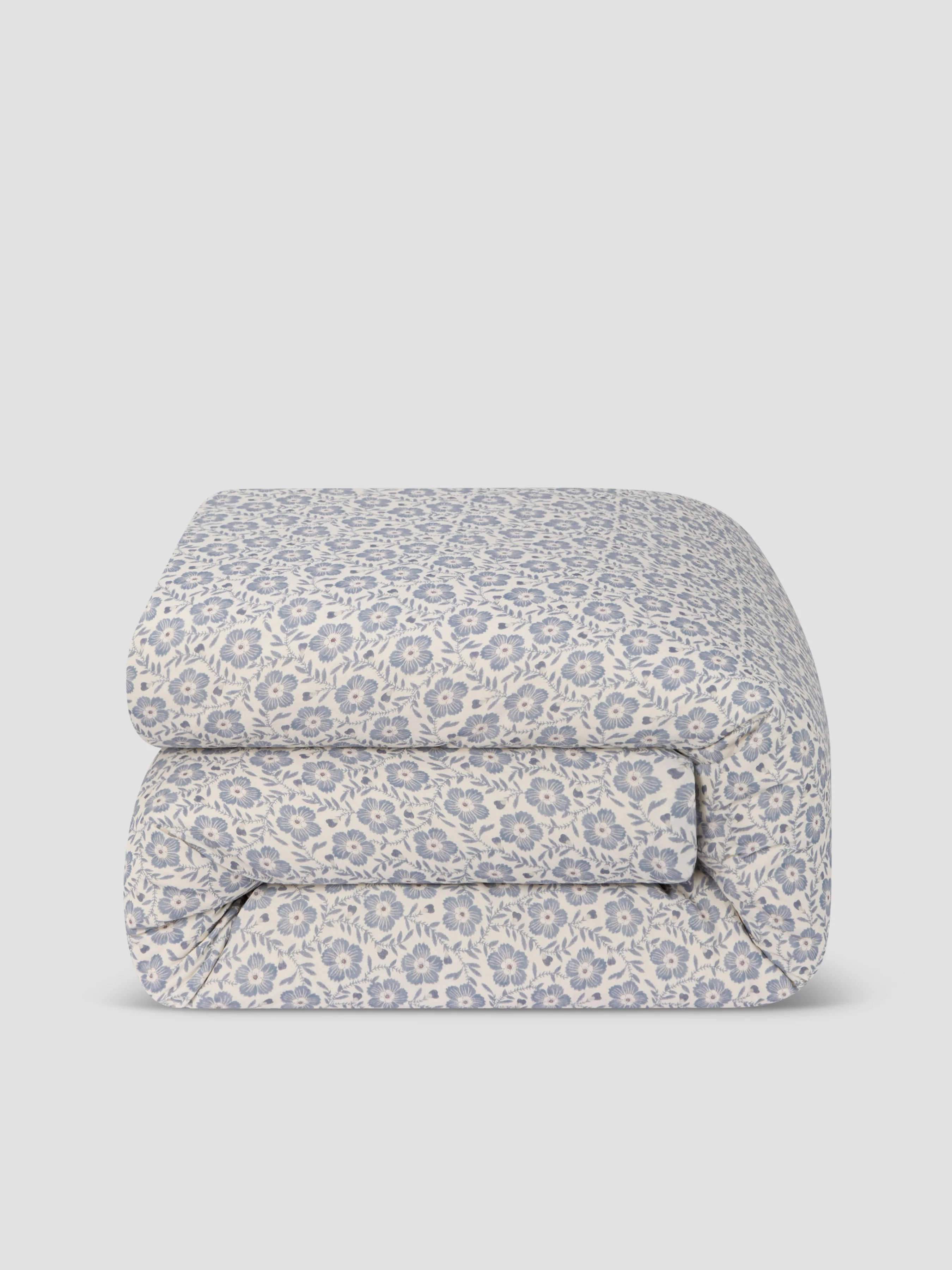 Dusk Blue Folk Floral Linen Blend Duvet Cover - Image 3