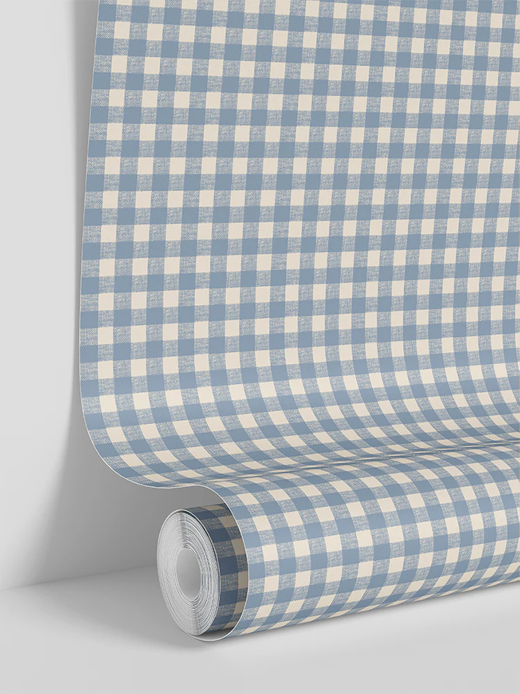 Dusty Blue Gingham Wallpaper - Image 3
