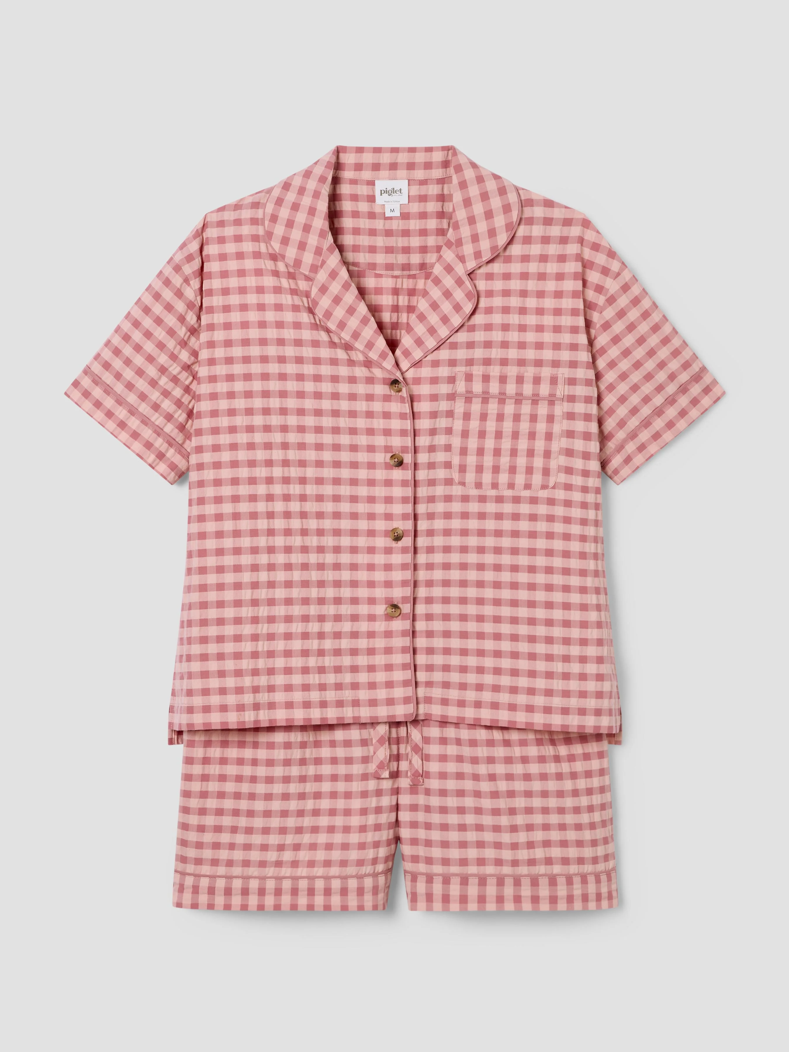 Dusty Pink & Rose Gingham Cotton Shorts Set - Image 3
