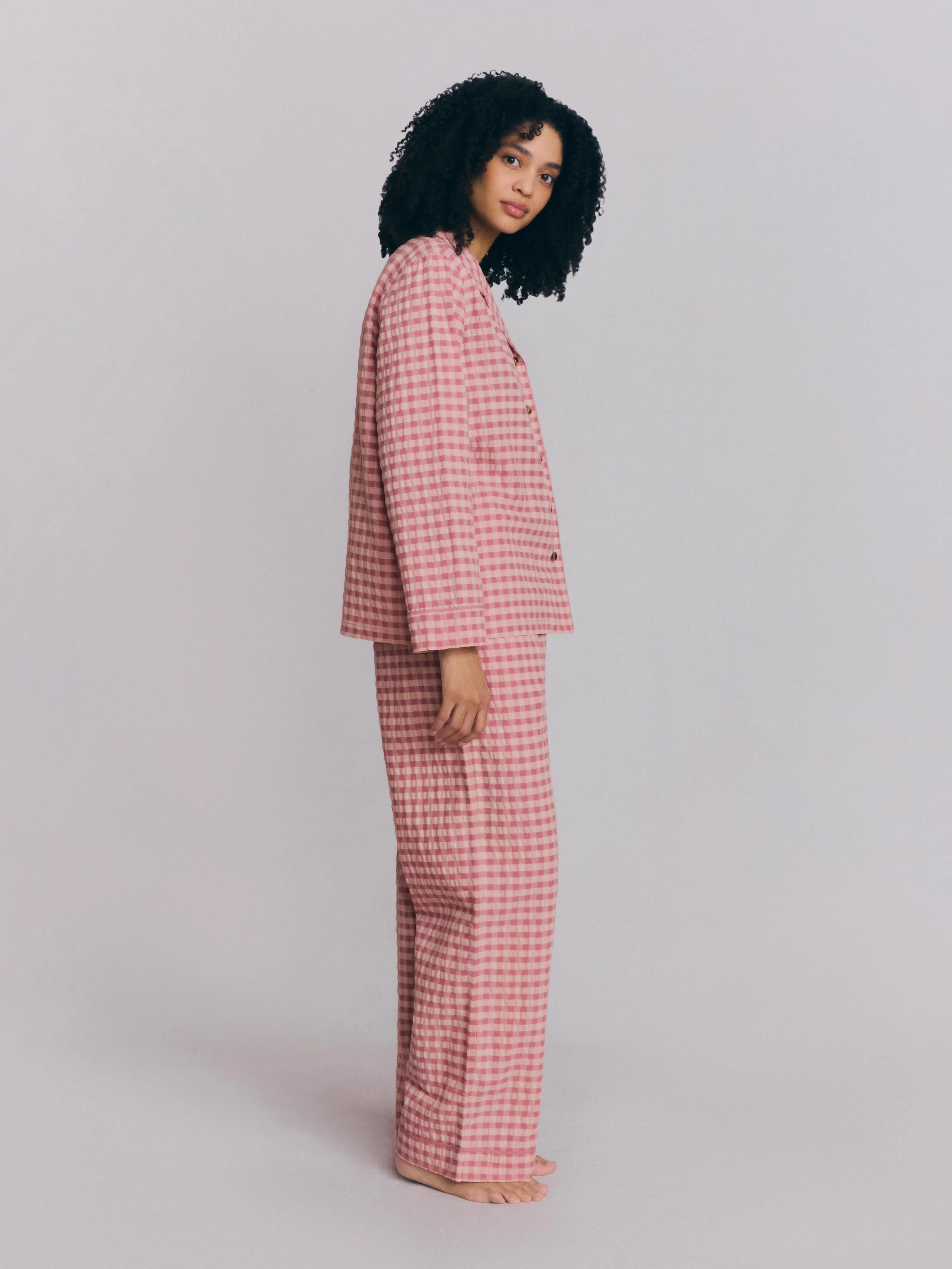 Dusty Pink & Rose Gingham Cotton Trouser Set - Image 3