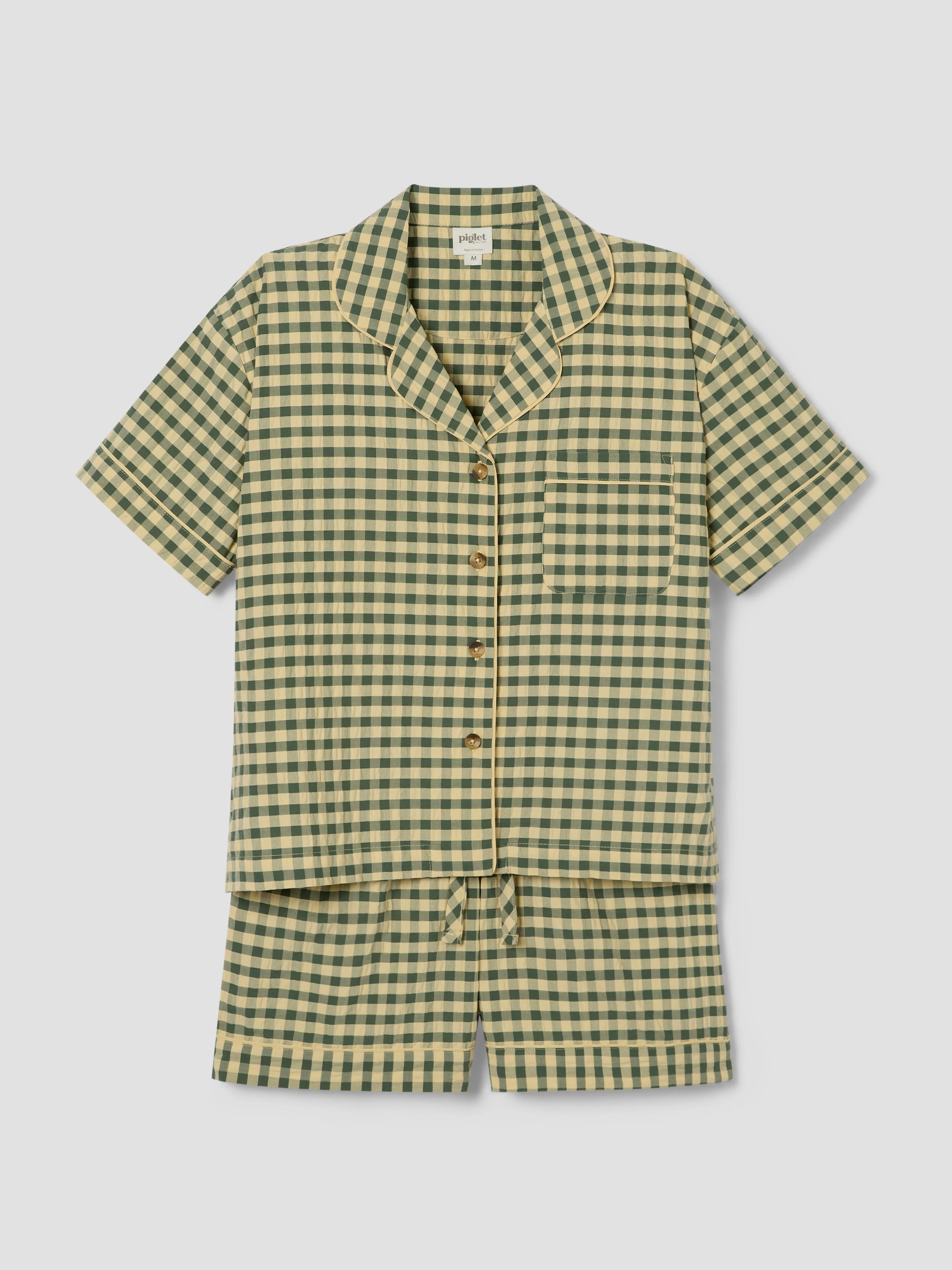 Elm Green & Butter Yellow Gingham Cotton Shorts Set - Image 4