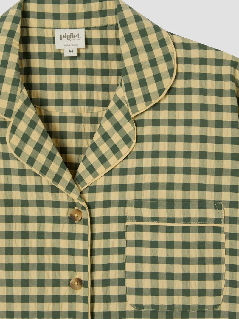 Elm Green & Butter Yellow Gingham Cotton Shorts Set - Image 5