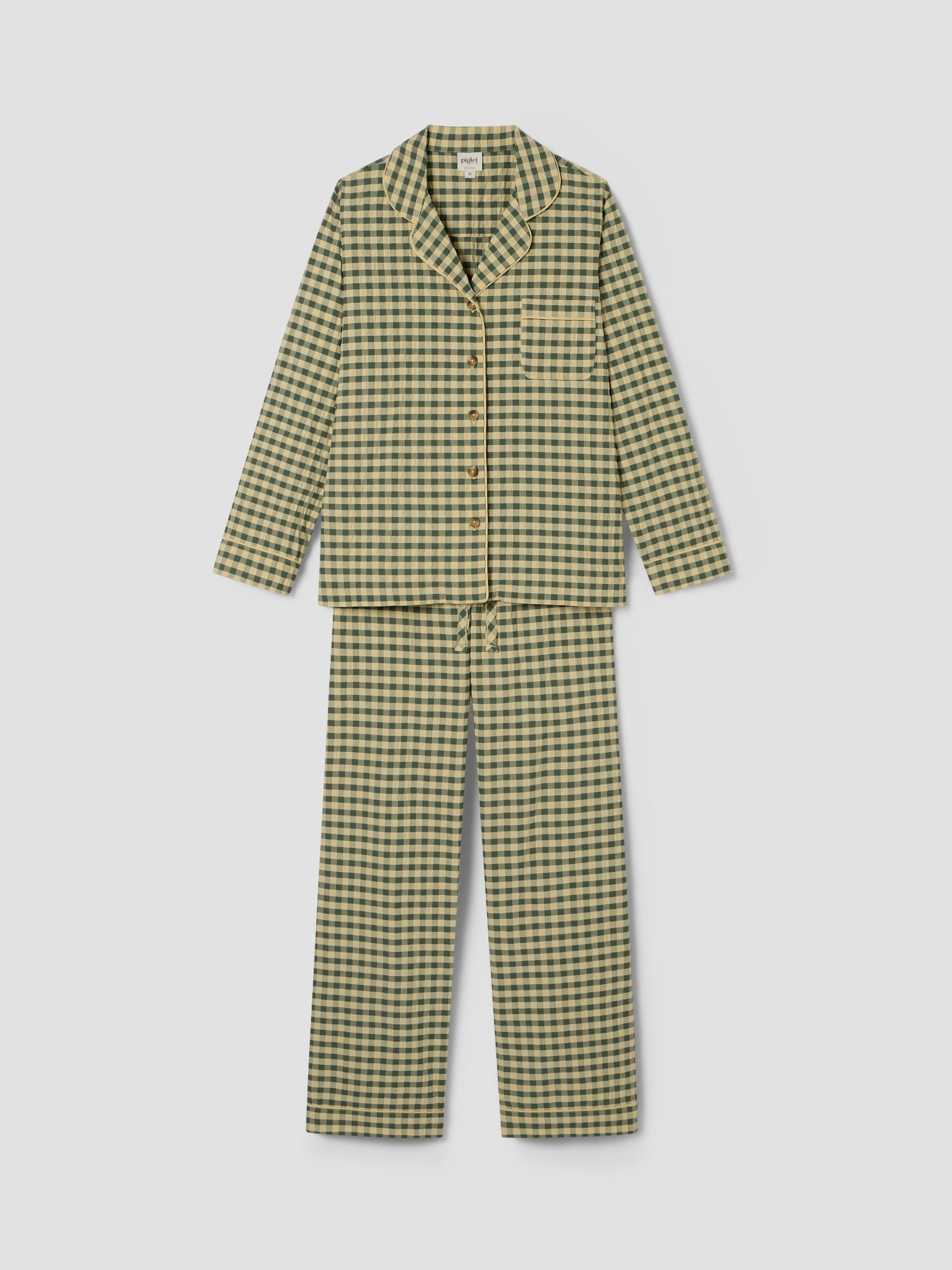 Elm Green & Butter Yellow Gingham Cotton Trouser Set - Image 4