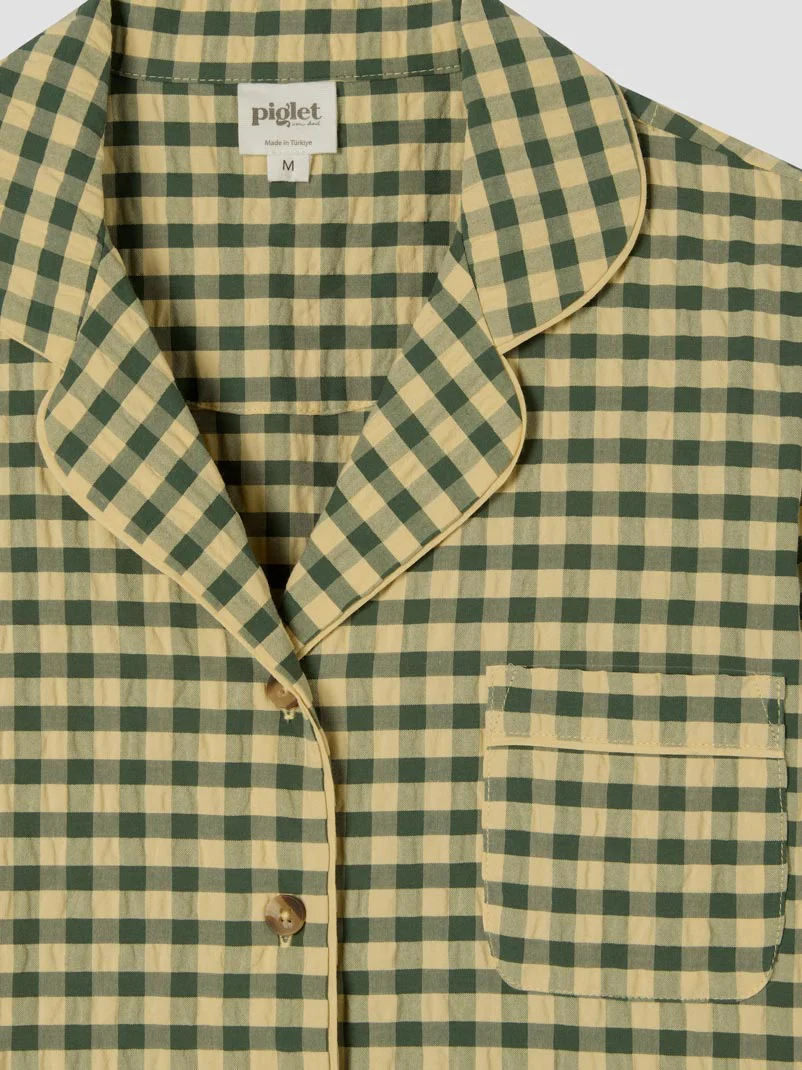 Elm Green & Butter Yellow Gingham Cotton Trouser Set - Image 5