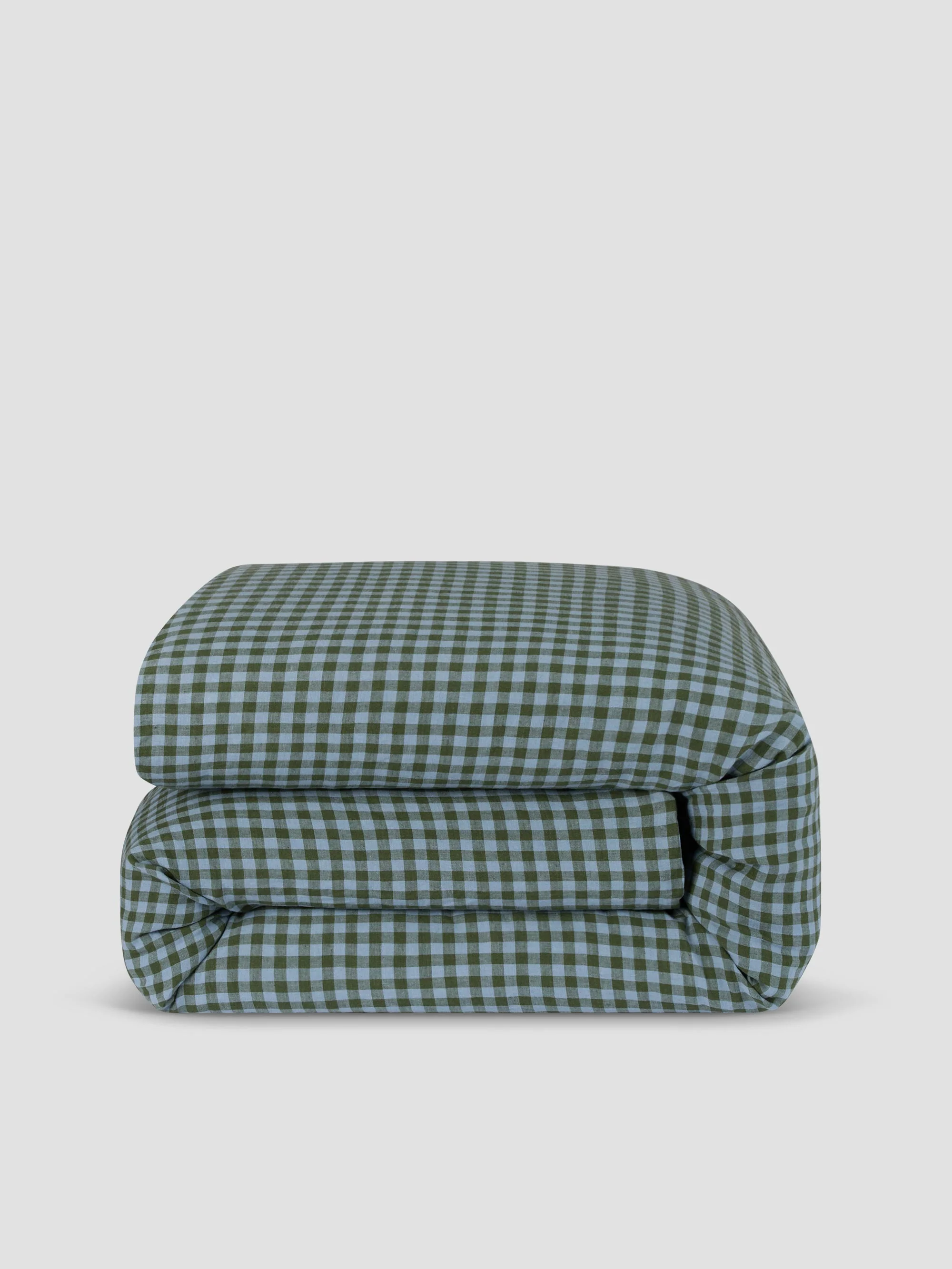 Fern Green & Dusk Blue Colour Drenched Gingham Linen Blend Duvet Cover - Image 3