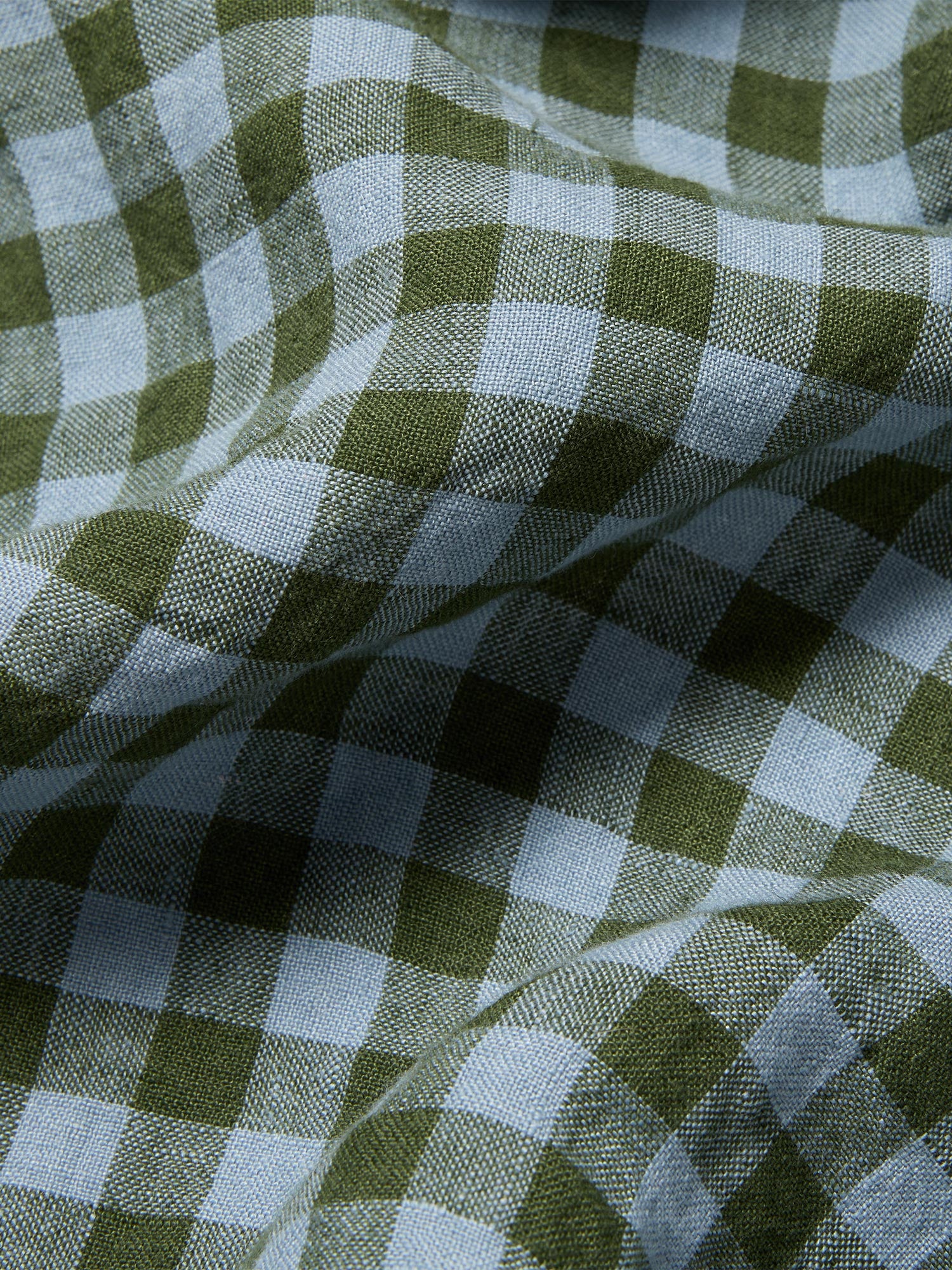 Fern Green & Dusk Blue Colour Drenched Gingham Linen Blend Flat Sheet - Image 3