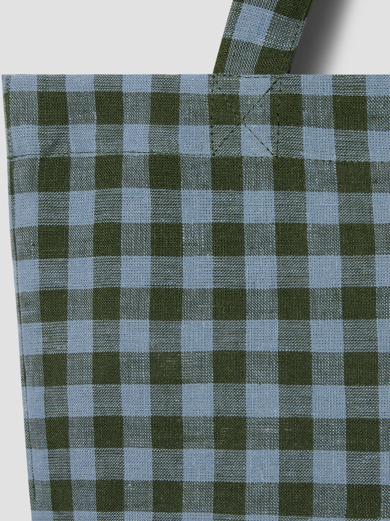 Fern Green & Dusk Blue Colour Drenched Gingham Linen Blend Tote Bag - Image 2