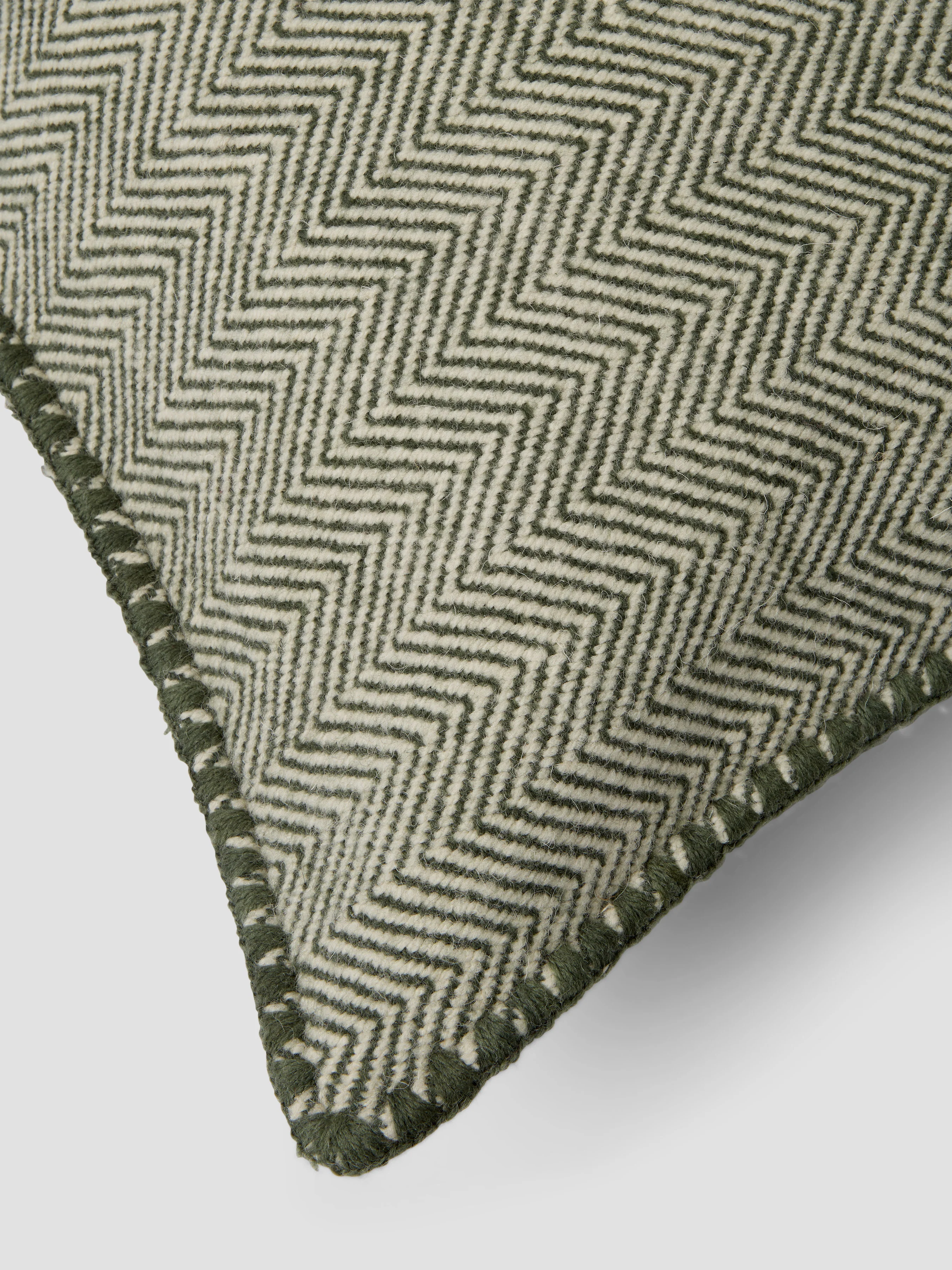 Fern Green Herringbone Wool Rectangle Cushion Cover - Image 2