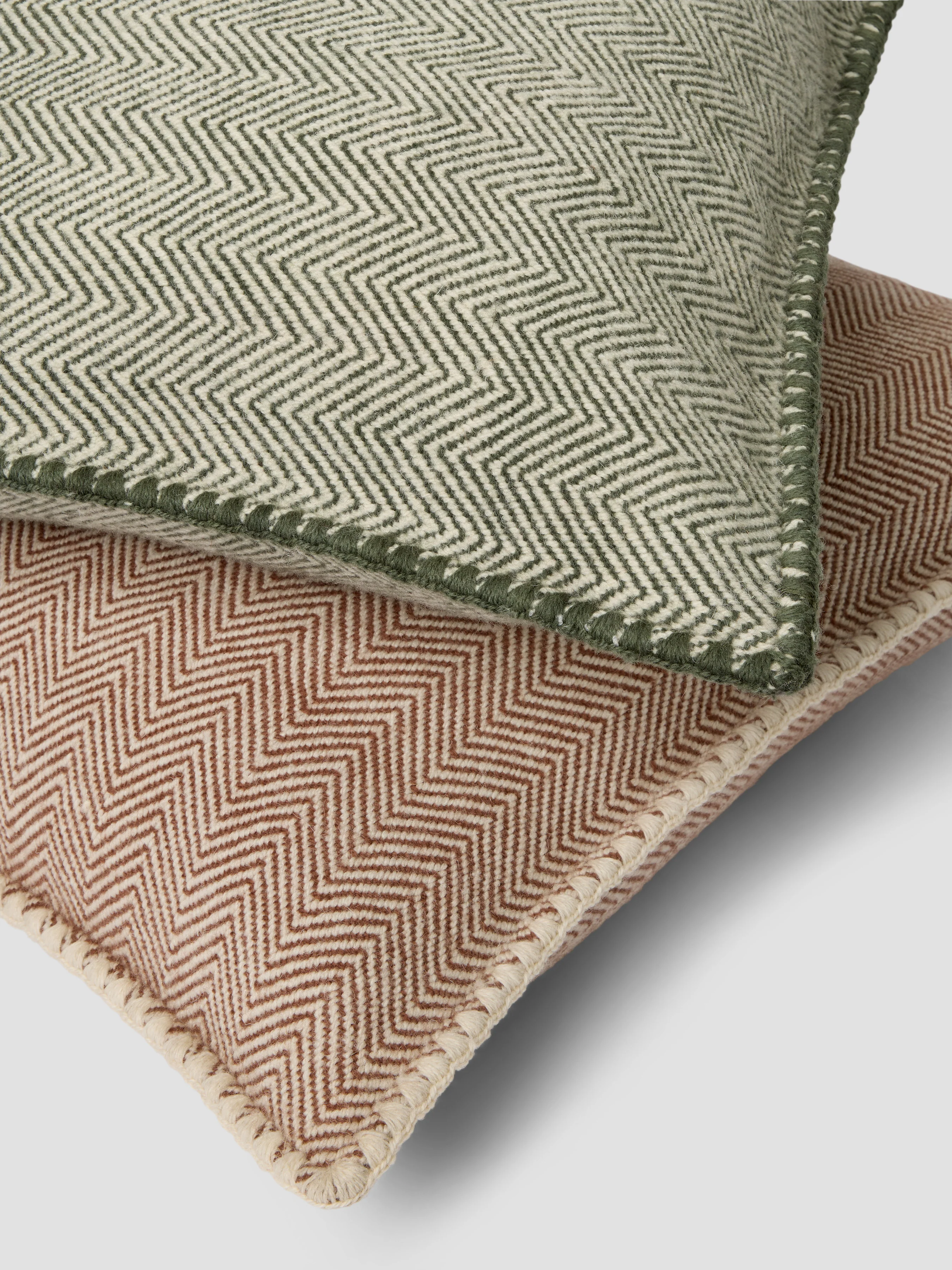 Fern Green Herringbone Wool Square Cushion Cover - Image 3