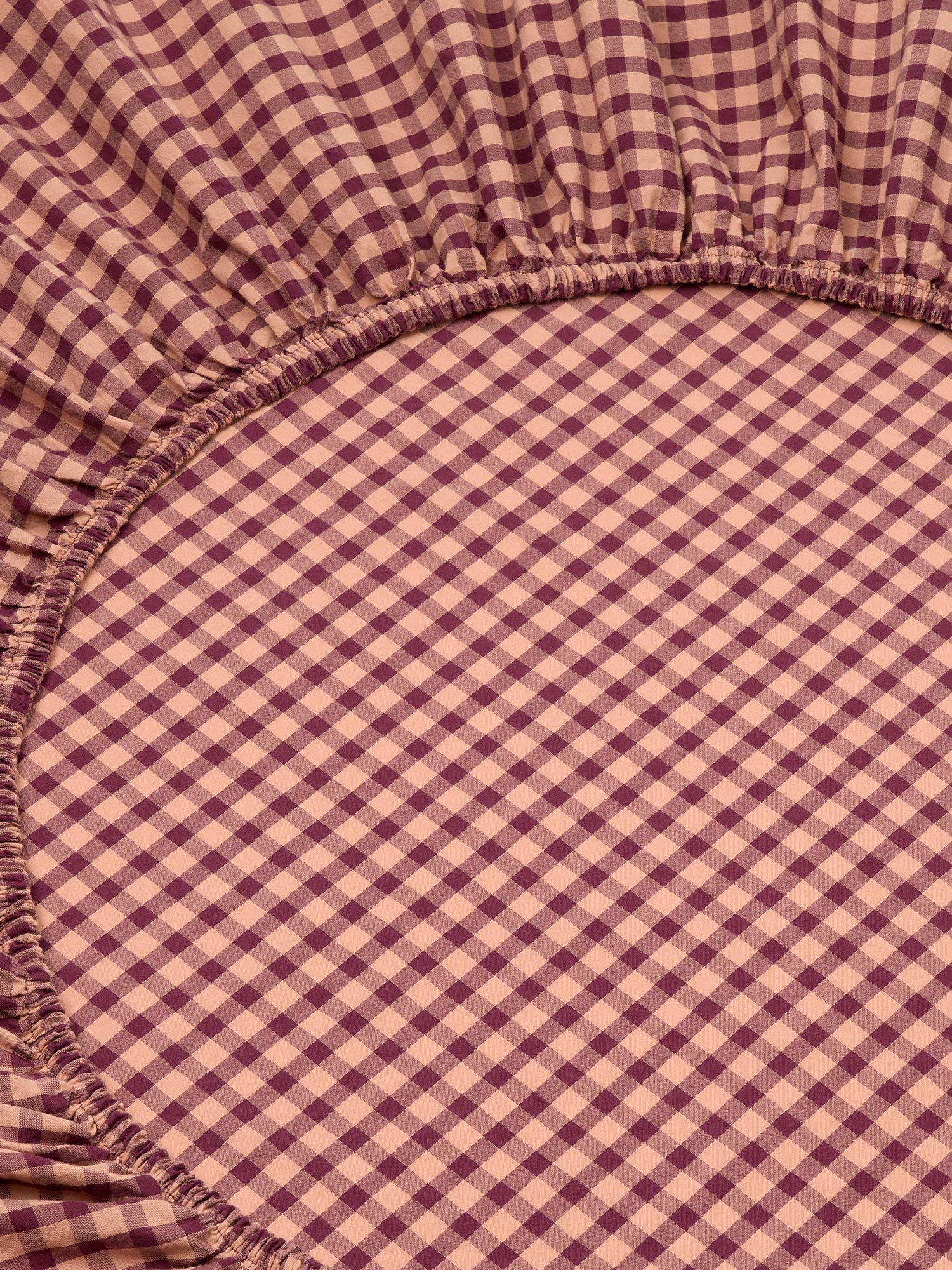 Fig & Blush Pink Gingham Washed Cotton Percale Fitted Sheet - Image 2