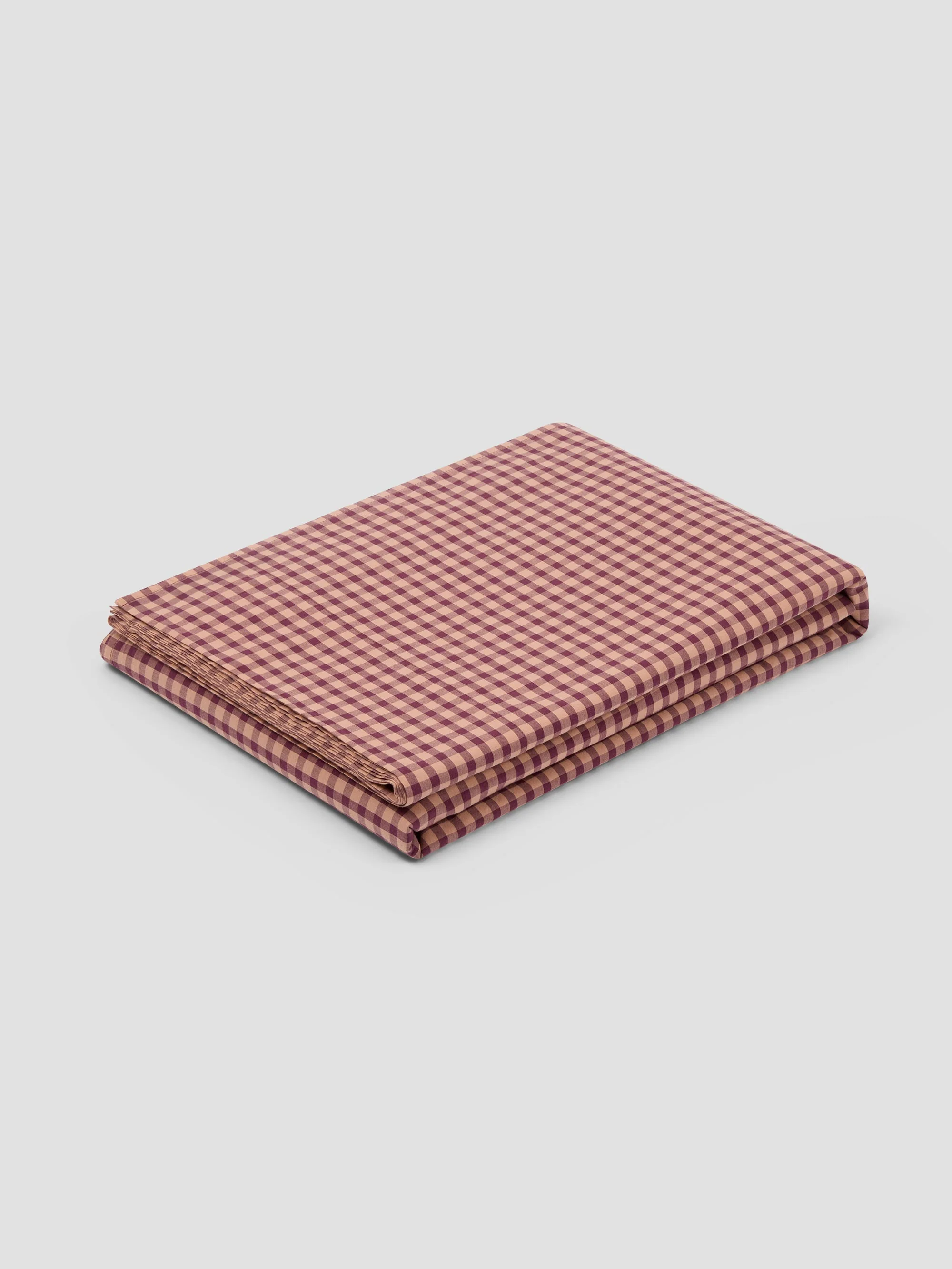 Fig & Blush Pink Gingham Washed Cotton Percale Flat Sheet - Image 2