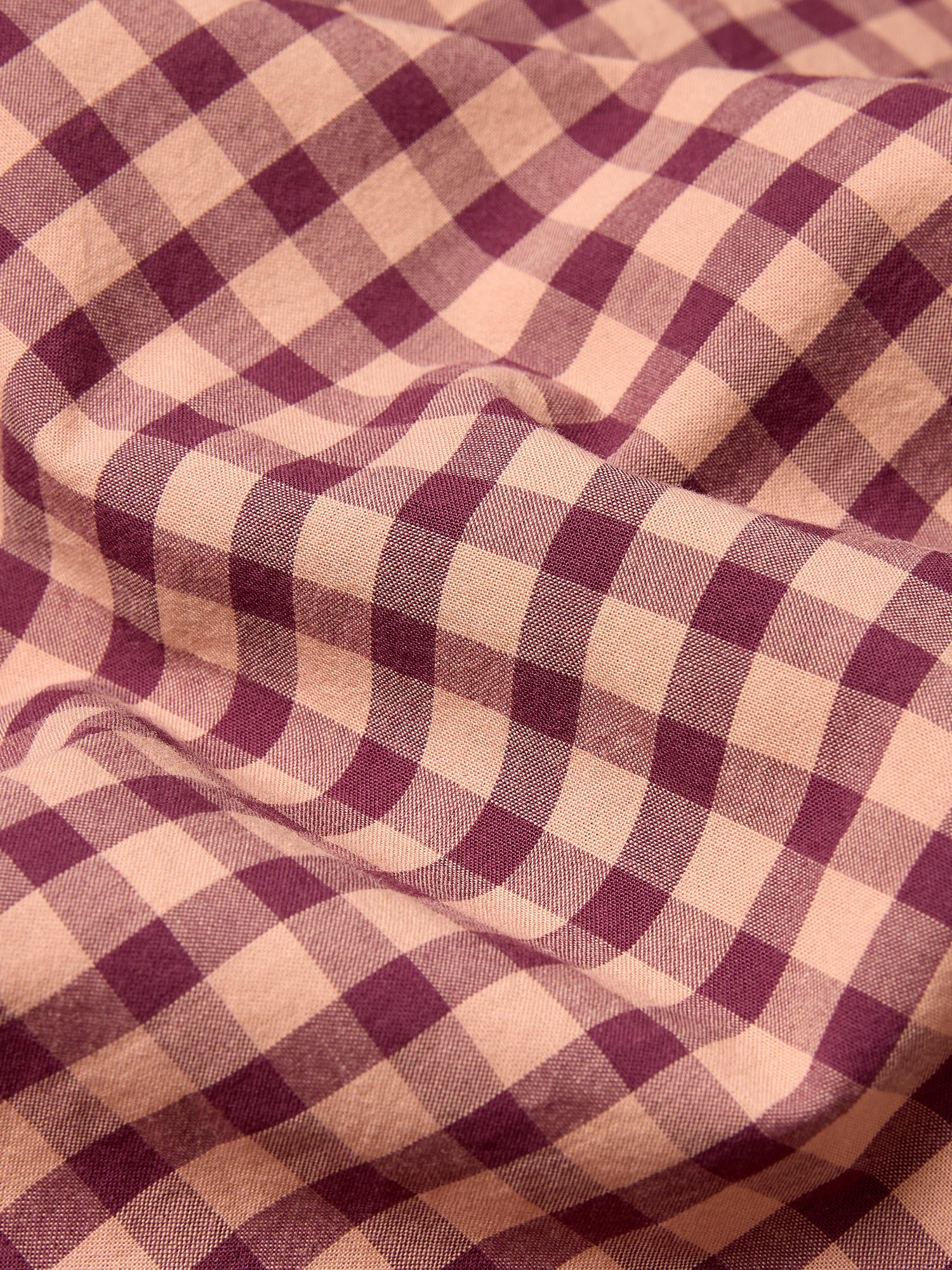 Fig & Blush Pink Gingham Washed Cotton Percale Flat Sheet - Image 3