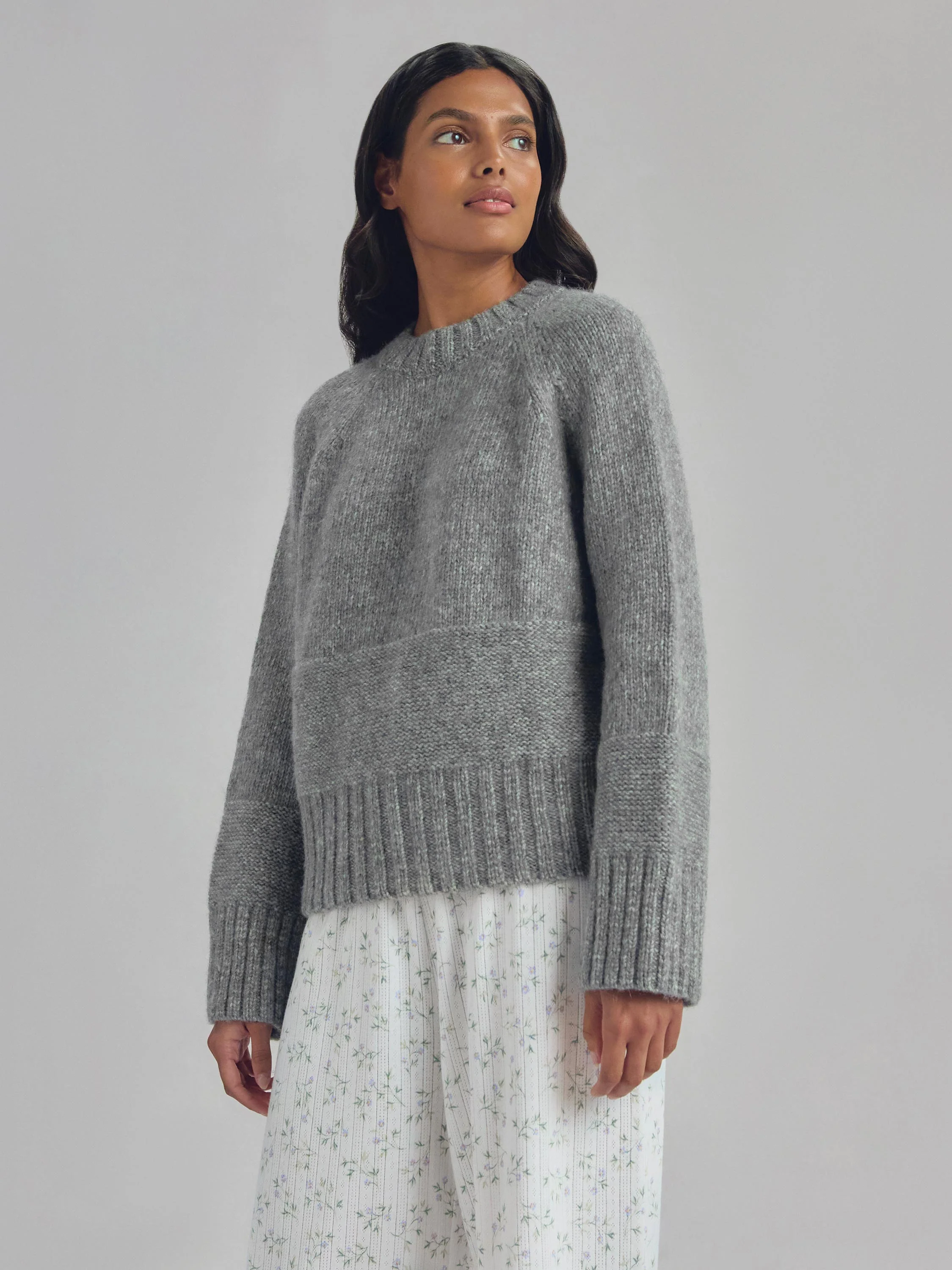 Grey Crew Neck Wool Jumper