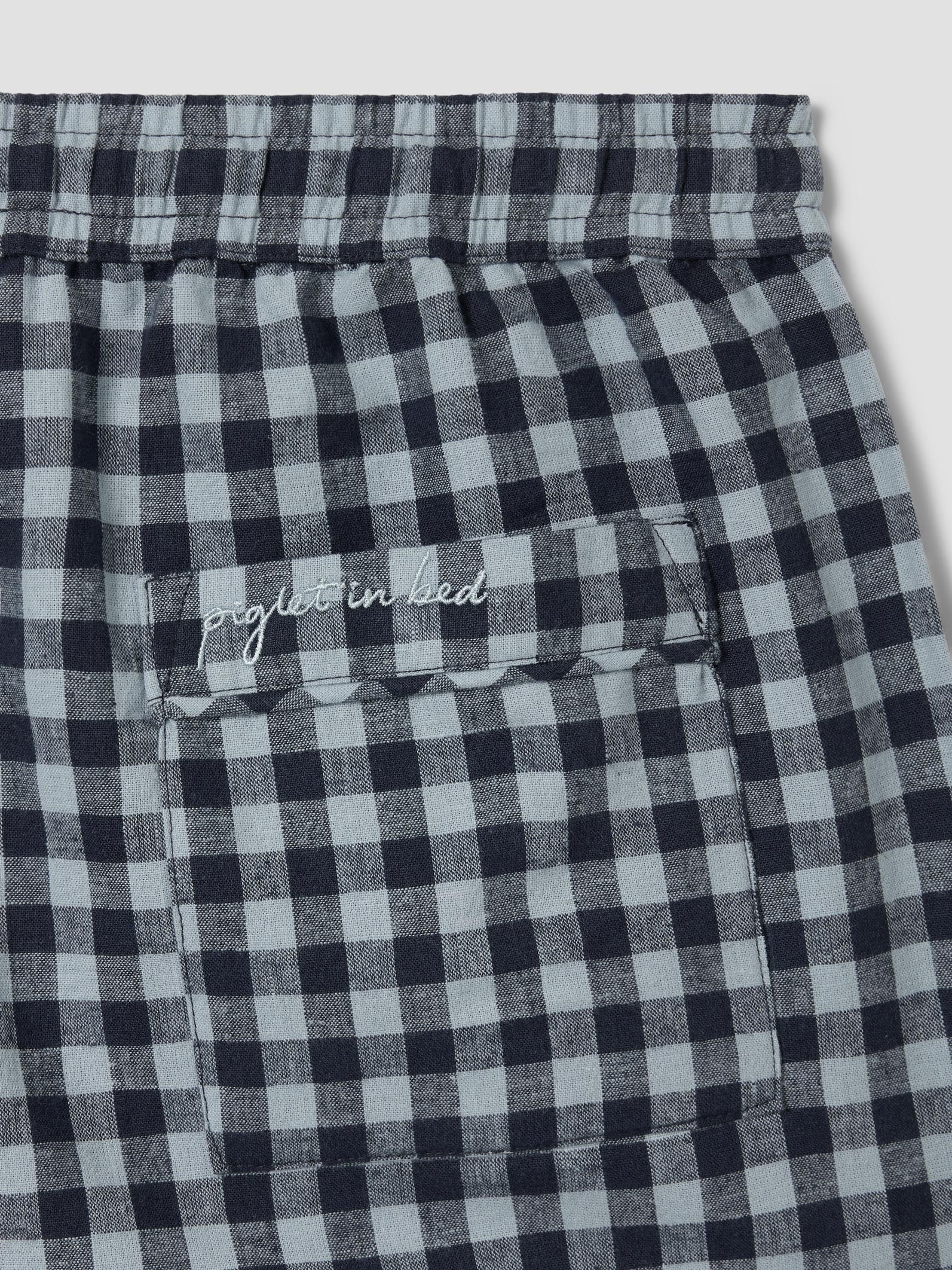Men’s Navy & Sky Blue Gingham Linen Blend Trousers - Image 3
