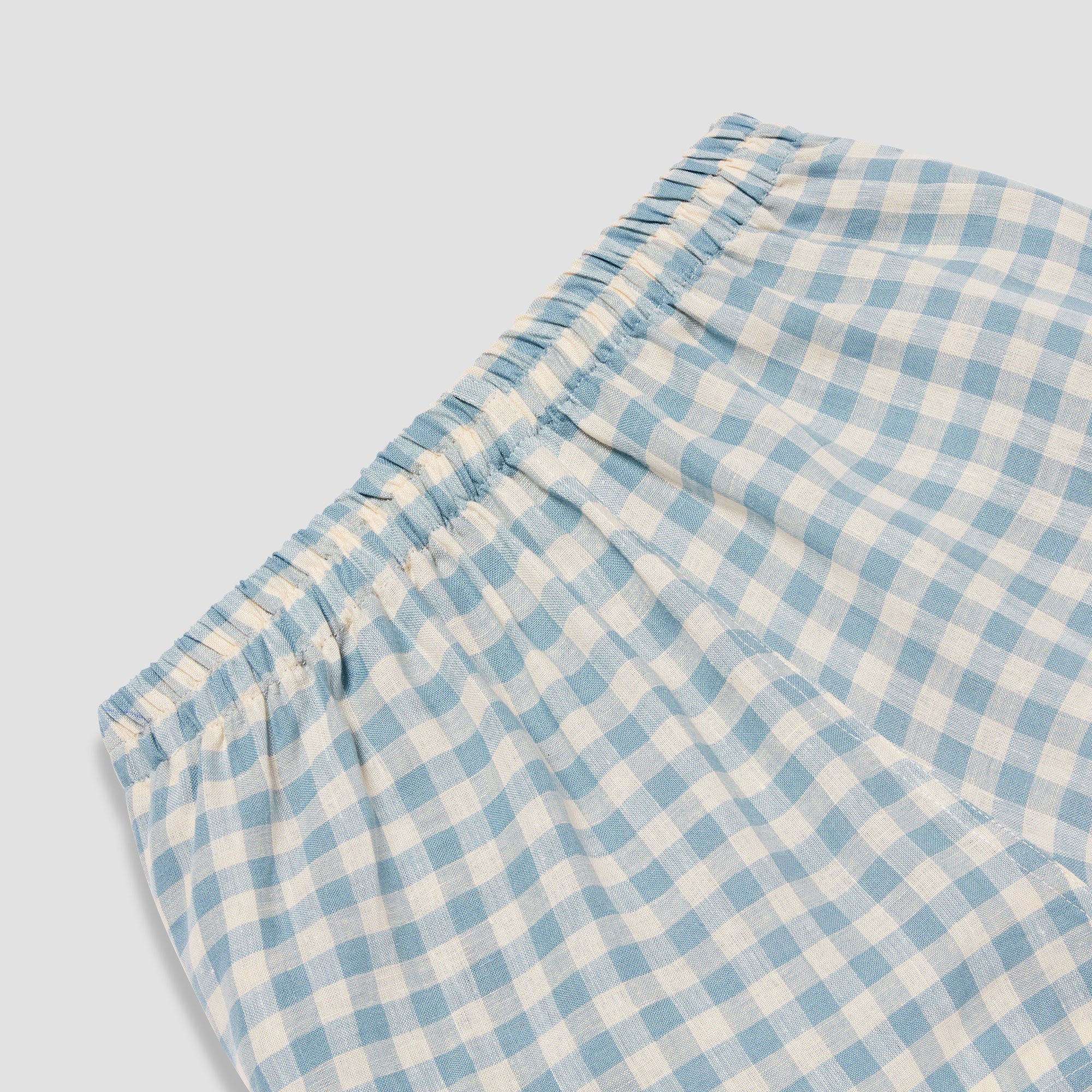 Men's Warm Blue Gingham Linen Pyjama Trouser Set - Image 4