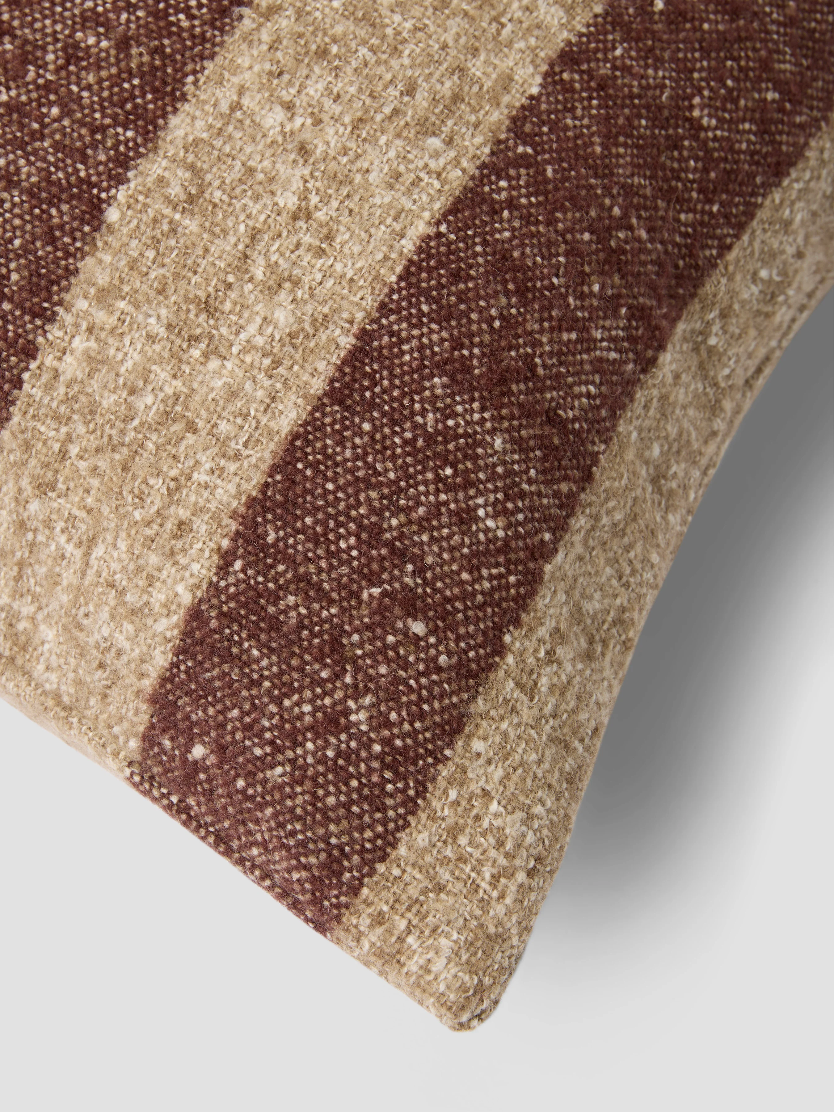 Mocha & Oatmeal Wide Stripe Wool Square Cushion Cover - Image 2