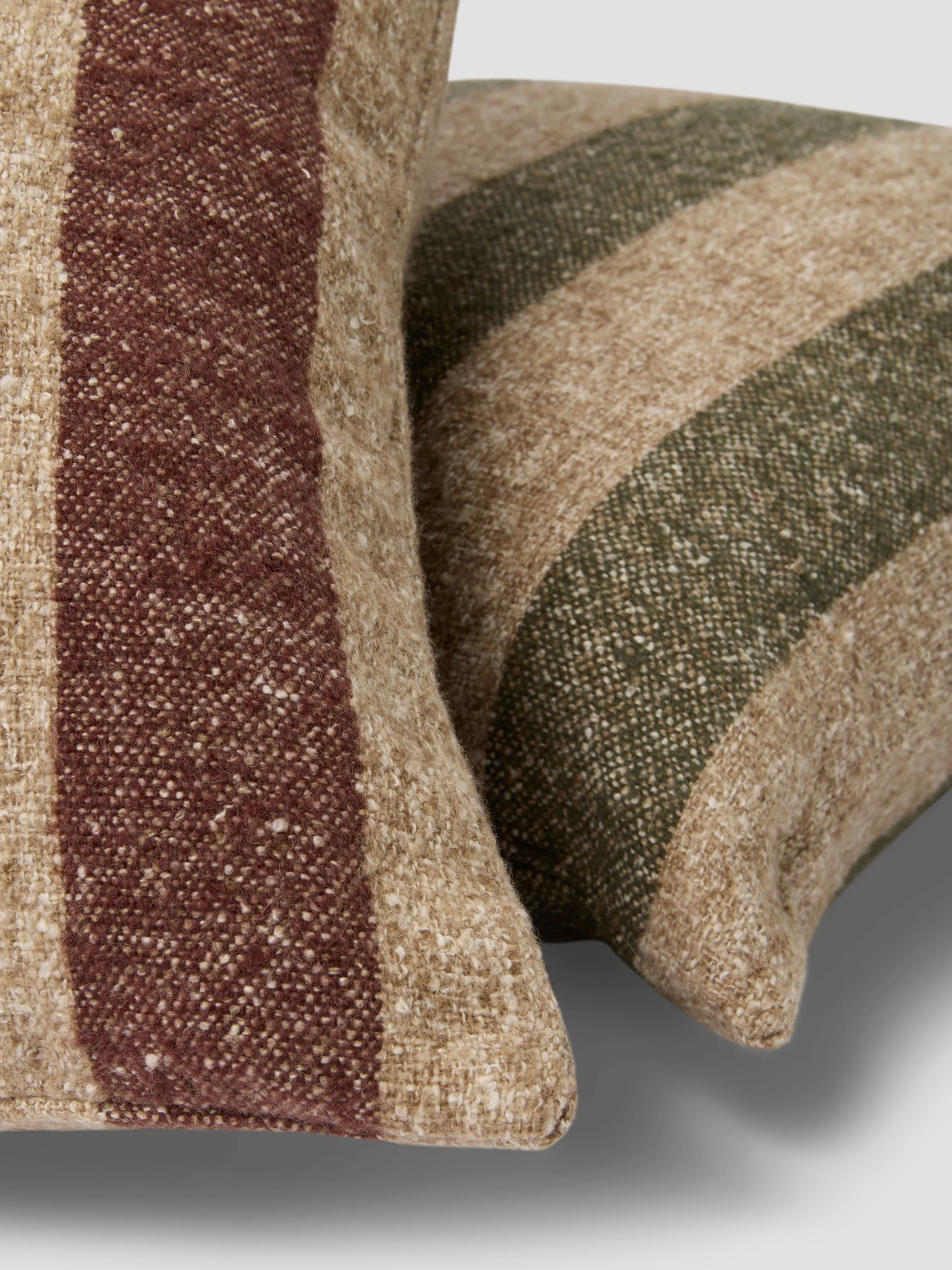 Mocha & Oatmeal Wide Stripe Wool Square Cushion Cover - Image 3