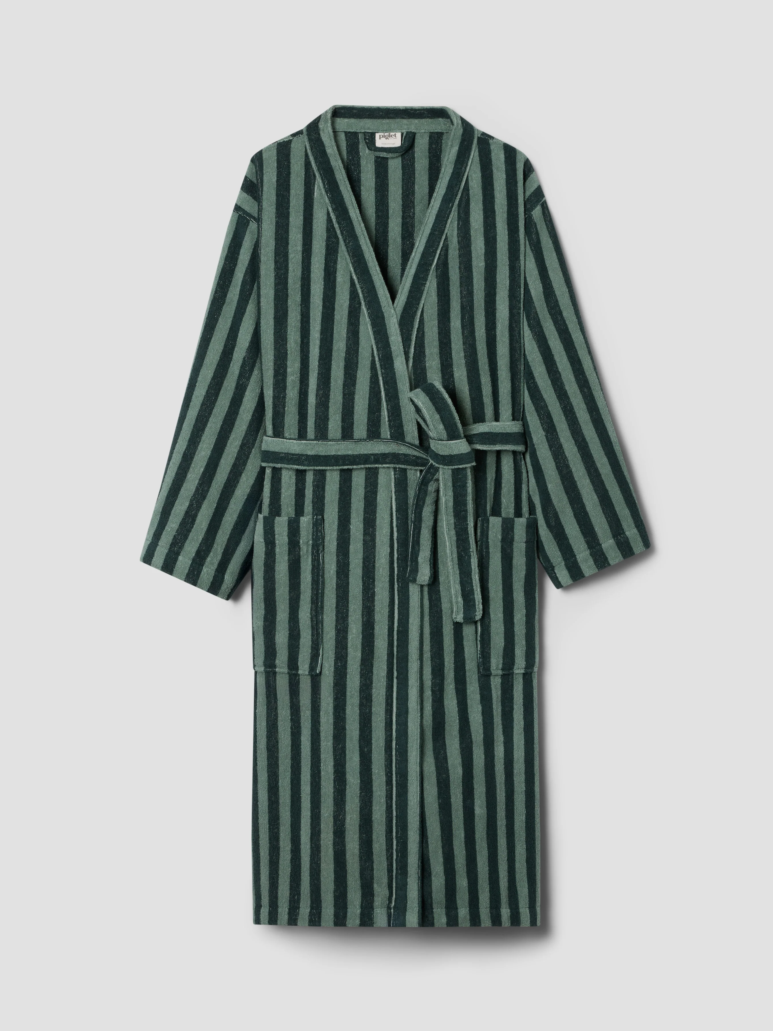 Pine Green Pembroke Stripe Cotton Robe - Image 3