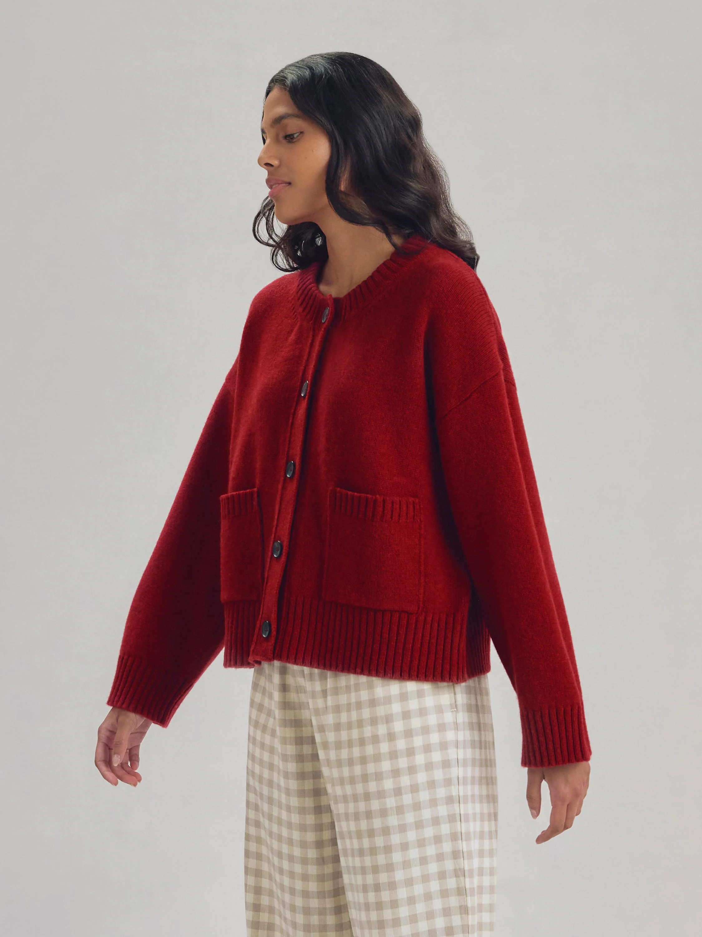 Red Crew Neck Wool Cardigan - Image 2