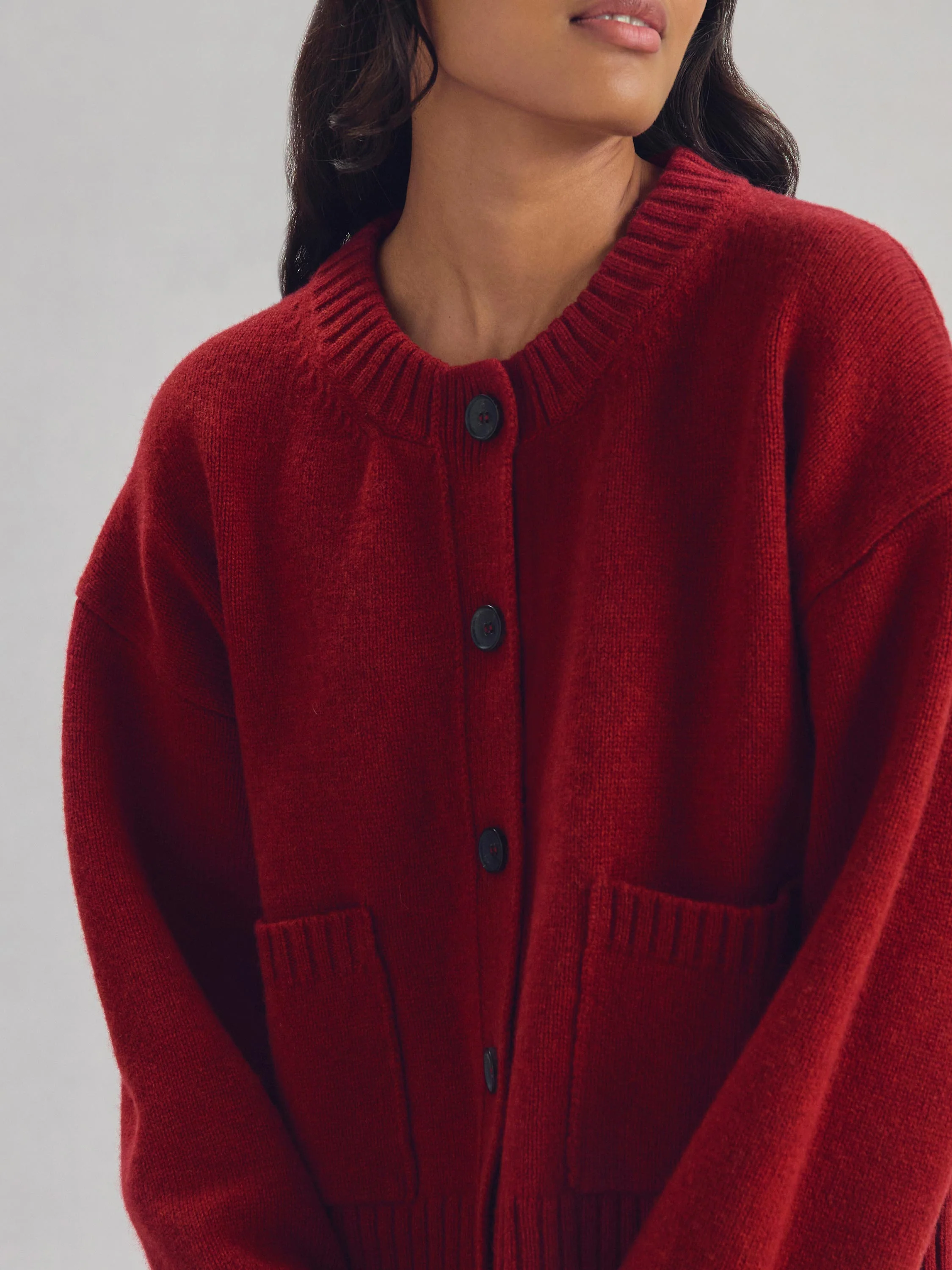 Red Crew Neck Wool Cardigan - Image 3