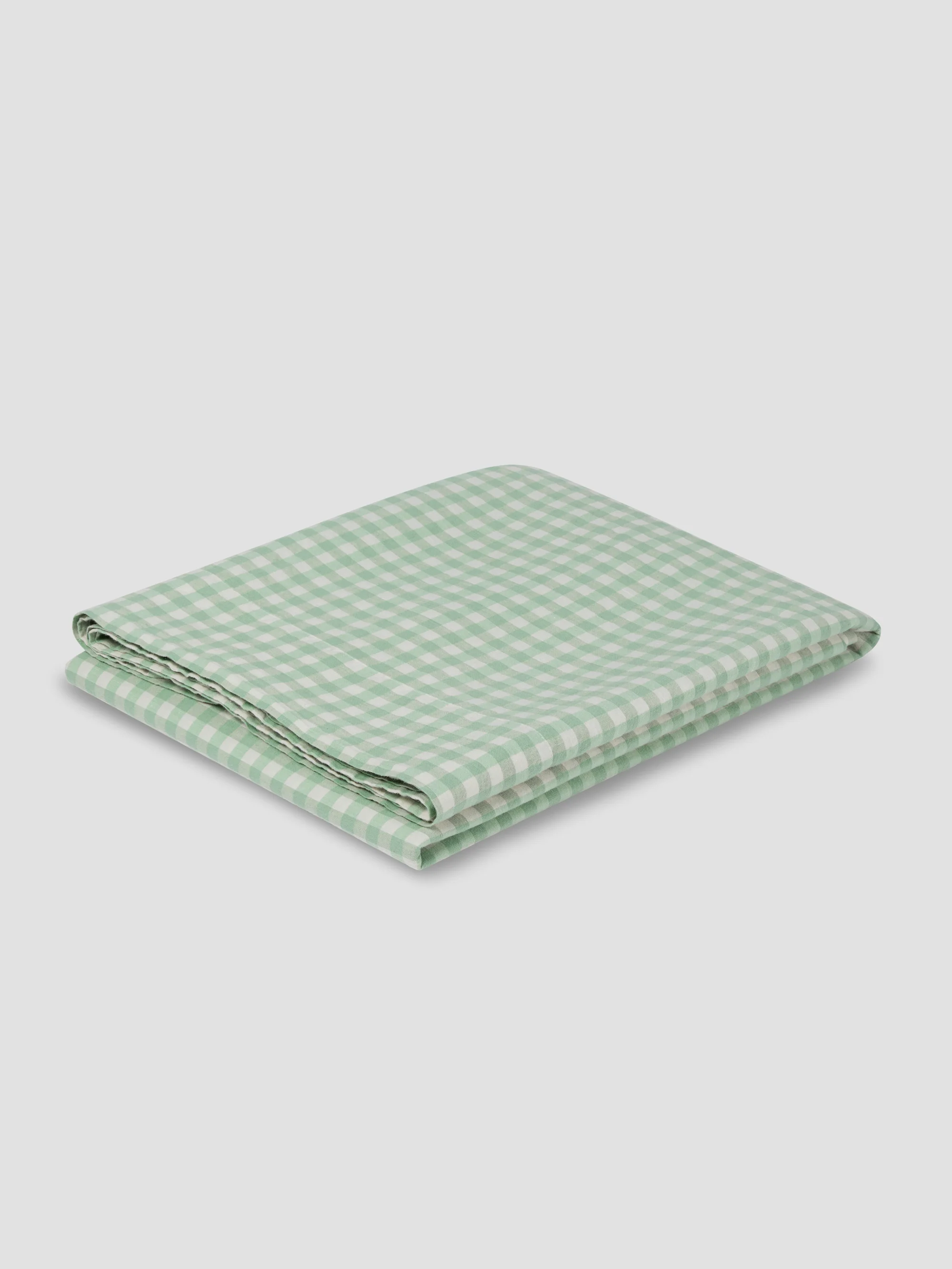Sage Green Gingham Linen Blend Flat Sheet - Image 2