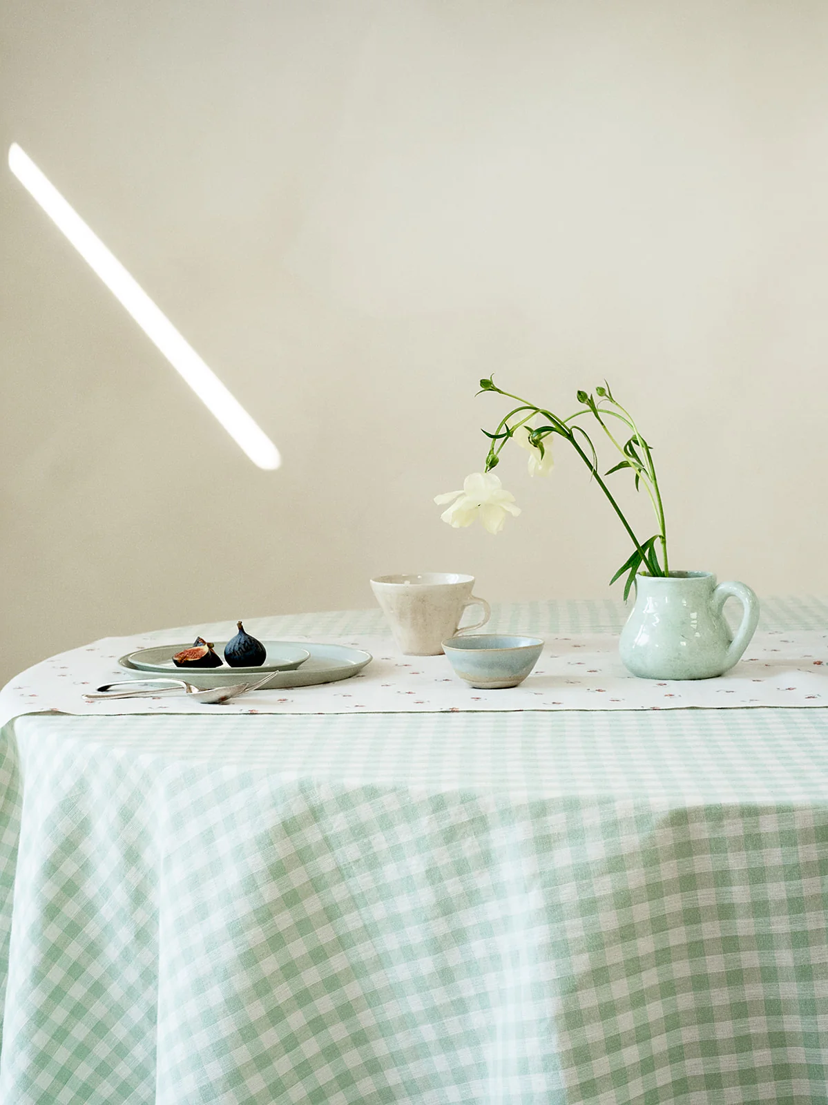 Sage Green Gingham Linen Blend Tablecloth - Image 2