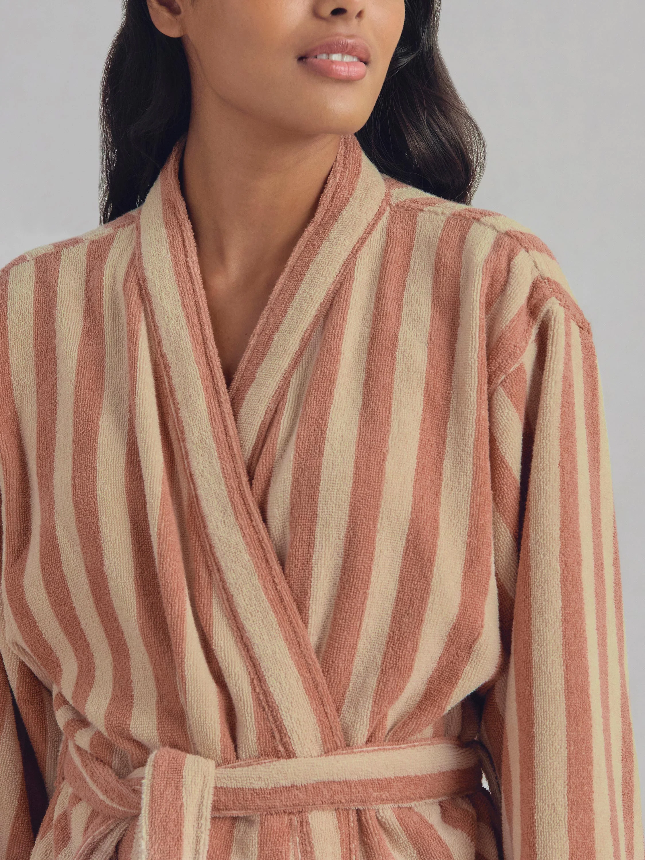 Sand Shell Pembroke Stripe Cotton Robe - Image 3