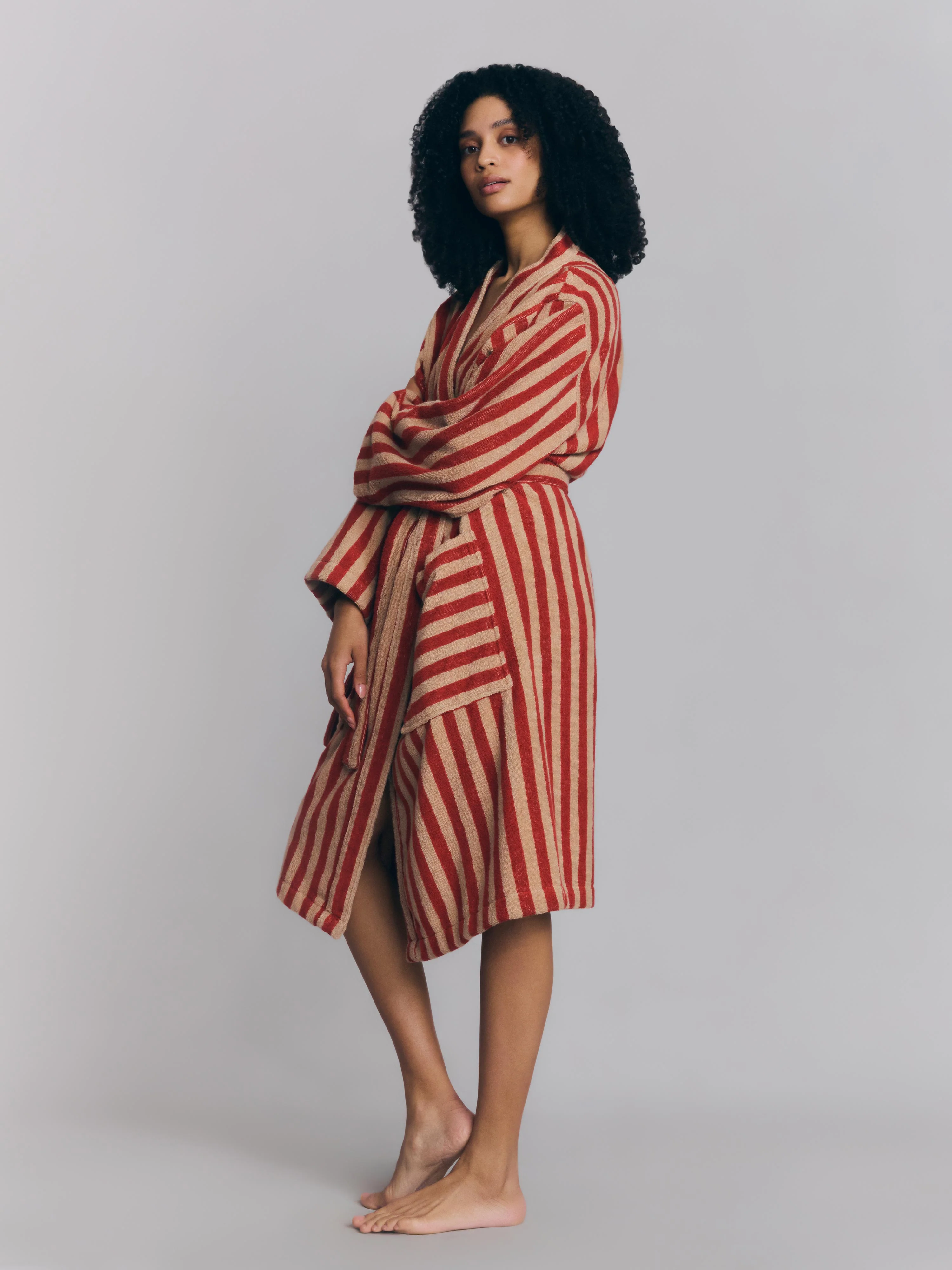 Sandstone Red Pembroke Stripe Cotton Robe - Image 3
