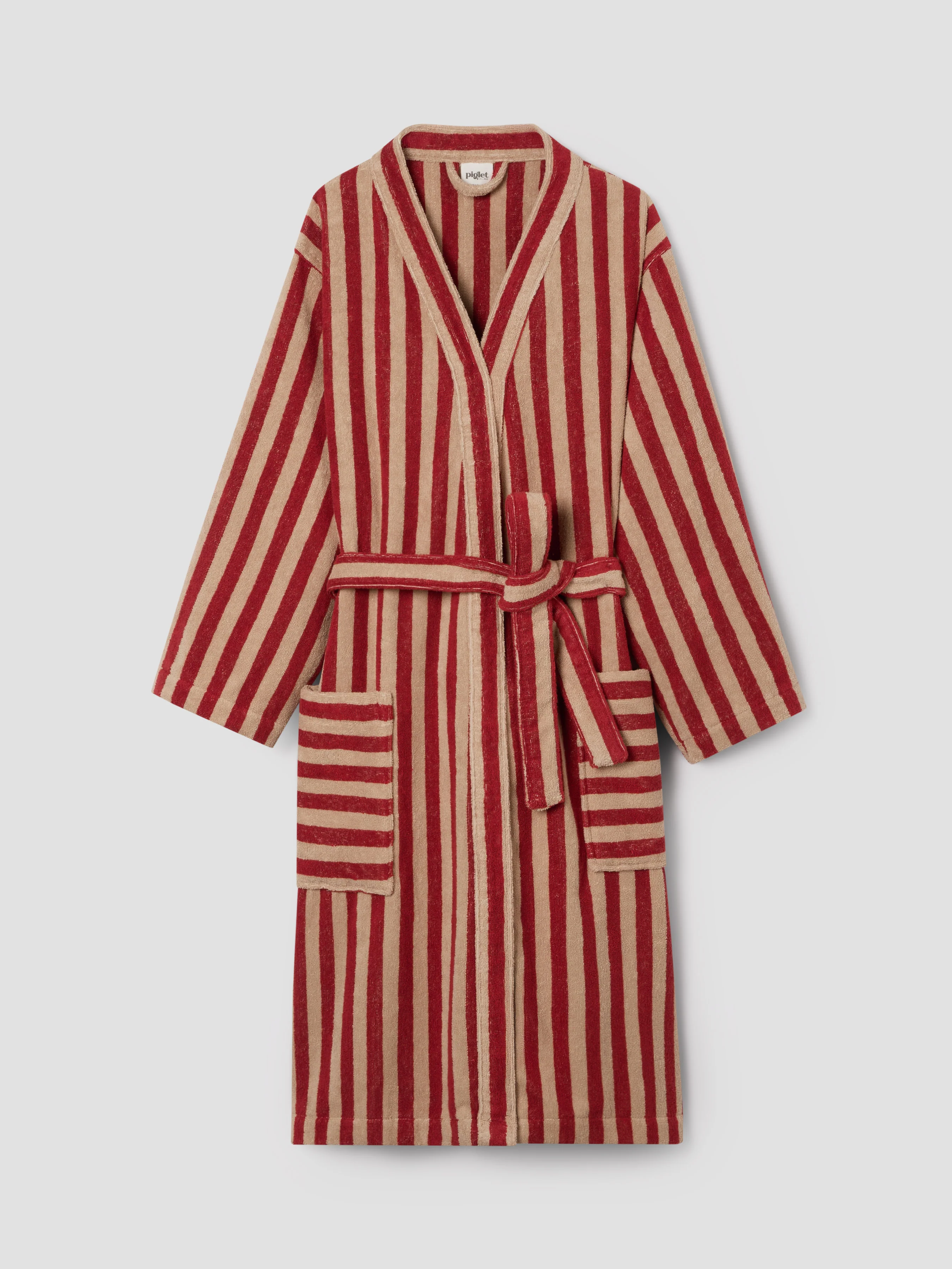 Sandstone Red Pembroke Stripe Cotton Robe - Image 4