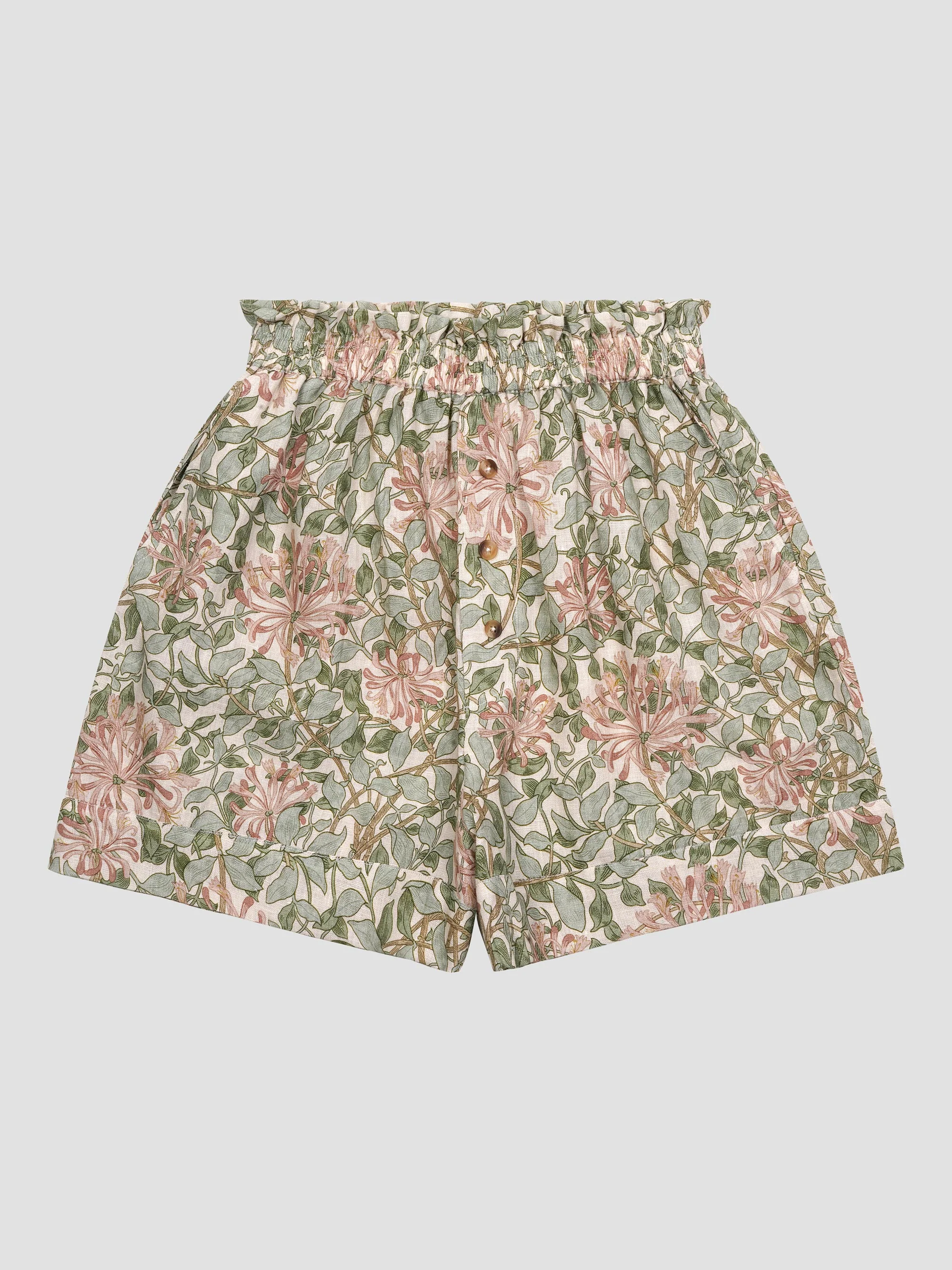 Soft Sage Honeysuckle Linen Women’s Pyjama Shorts Set - Image 3