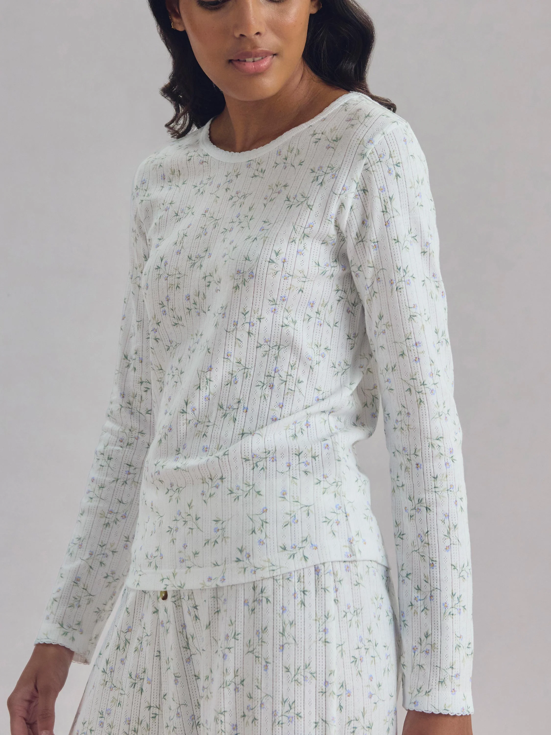 Spring Sprig Pointelle Long Sleeve Top - Image 3