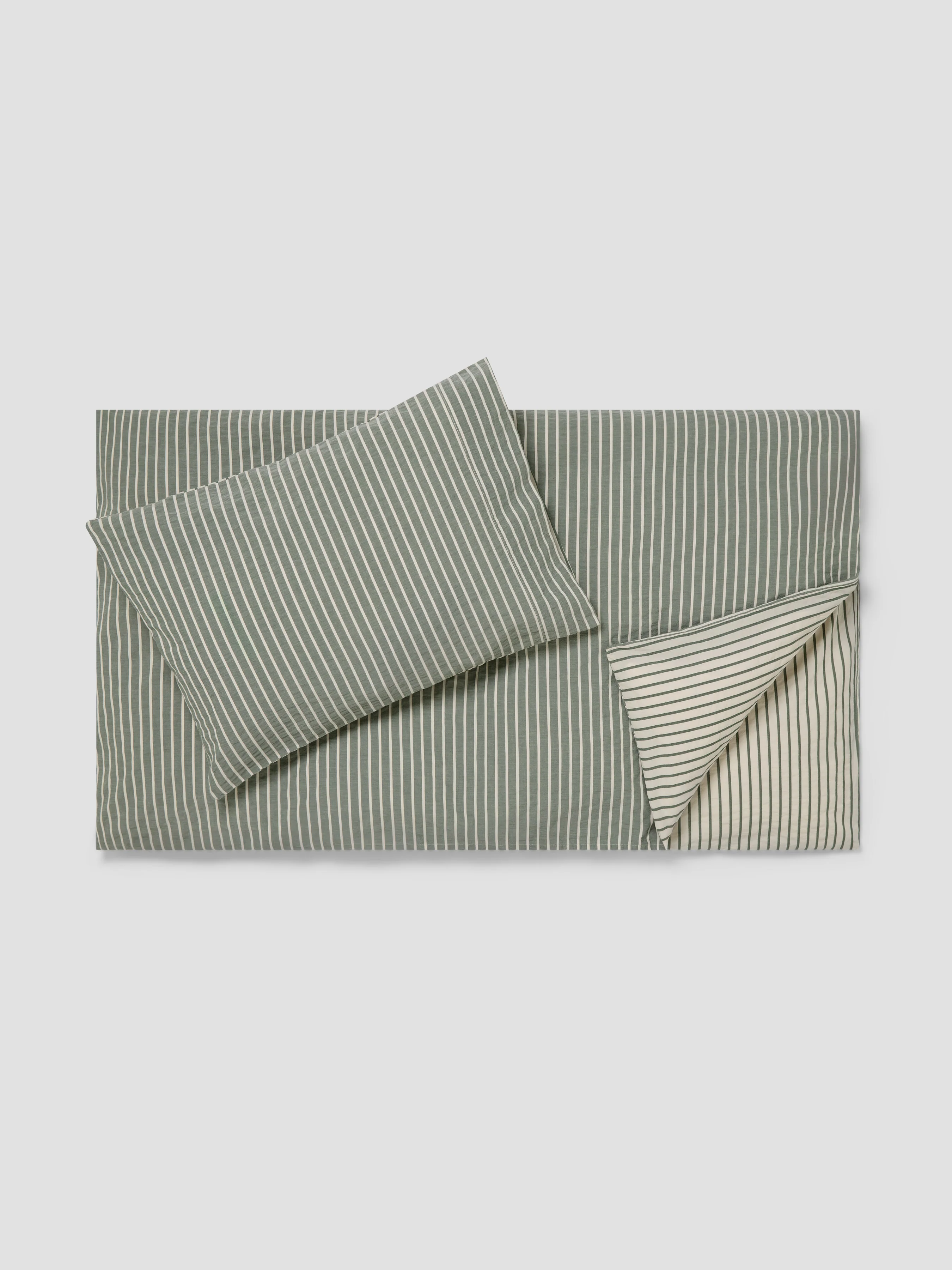 Spruce Green Texture Stripe Cotton Kids Bedding Set - Image 3